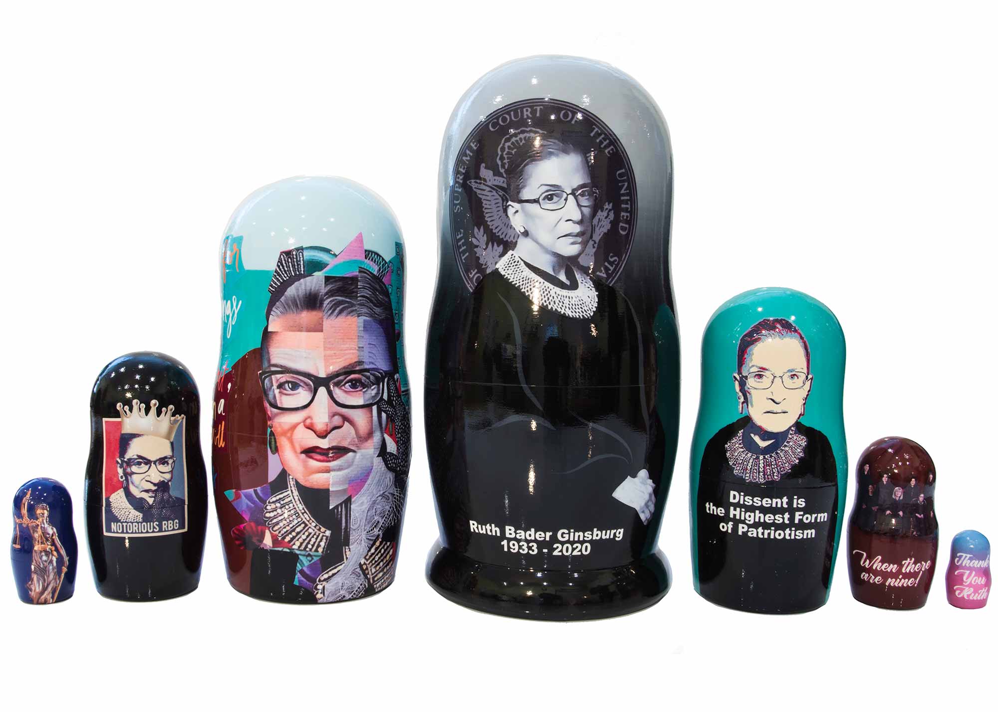 Buy Ruth Bader Ginsburg Nesting Doll 7pc./8" at GoldenCockerel.com