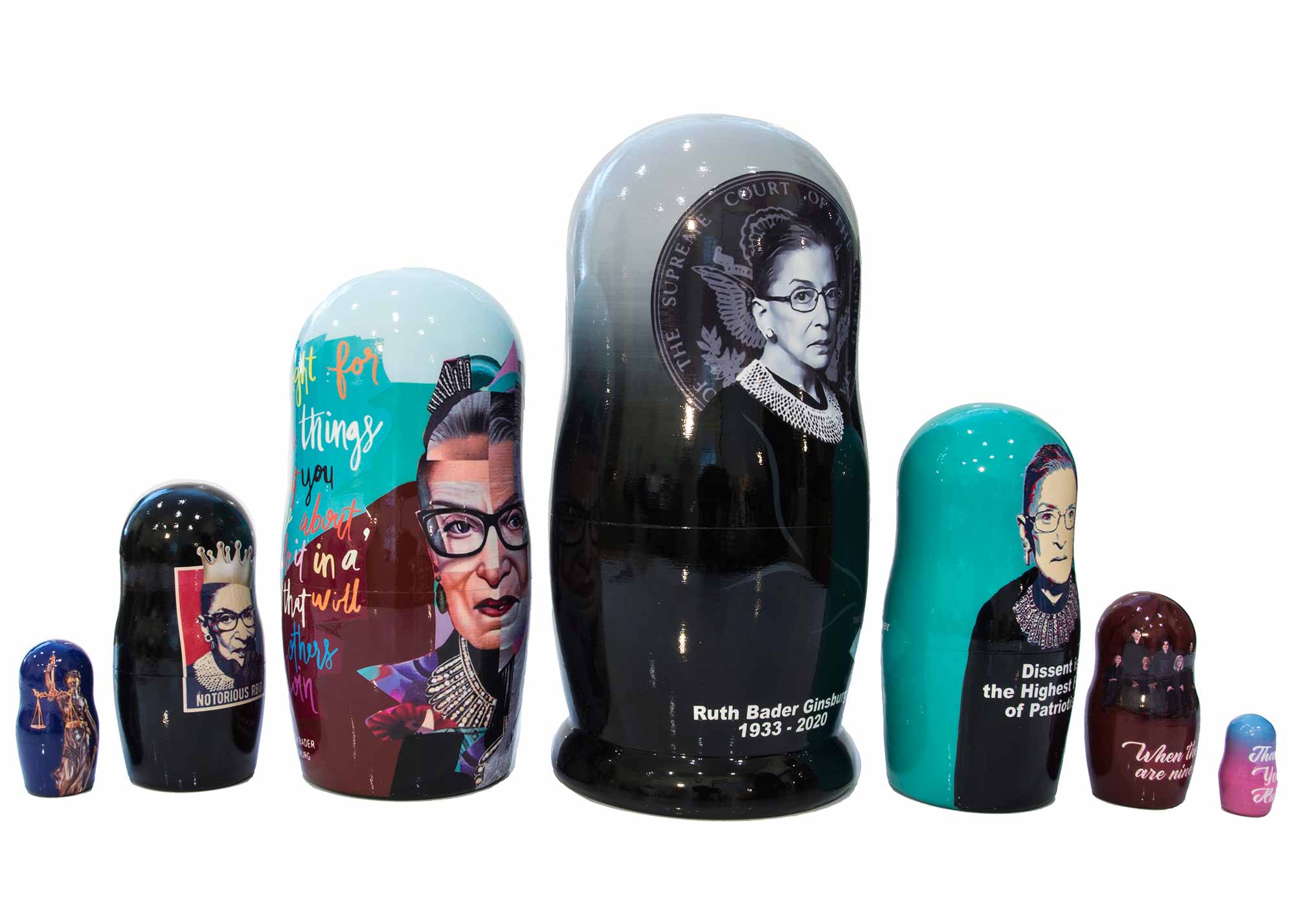 Buy Ruth Bader Ginsburg Nesting Doll 7pc./8" at GoldenCockerel.com