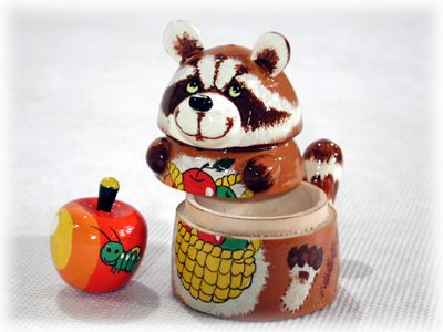 Buy Raccoon with Apple Doll 2pc./3" at GoldenCockerel.com