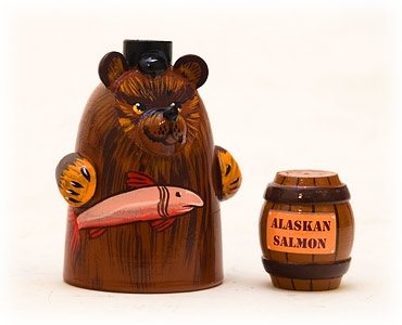 Buy fish Monger Bear w/ Barrel of Fish Nesting Doll 2pc./3" at GoldenCockerel.com