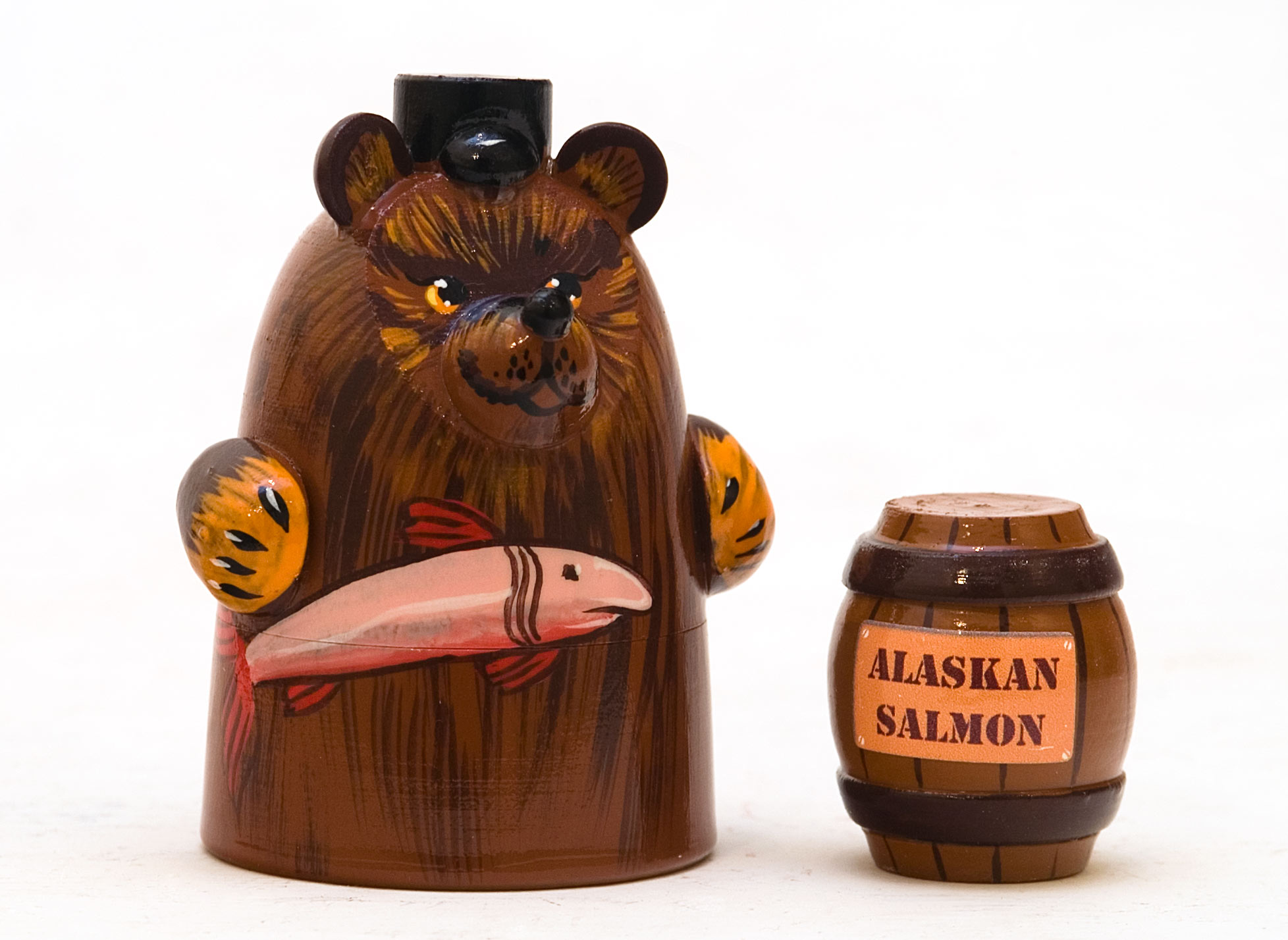 Buy fish Monger Bear w/ Barrel of Fish Nesting Doll 2pc./3" at GoldenCockerel.com