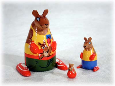 Buy Boxing Kangaroo Nesting Doll 3pc./3" at GoldenCockerel.com