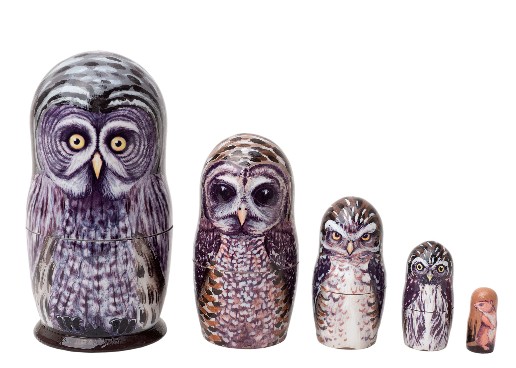Great Grey Owls 5-Piece Russian Nesting Doll Stacking Matryoshka Set by GreatRus 