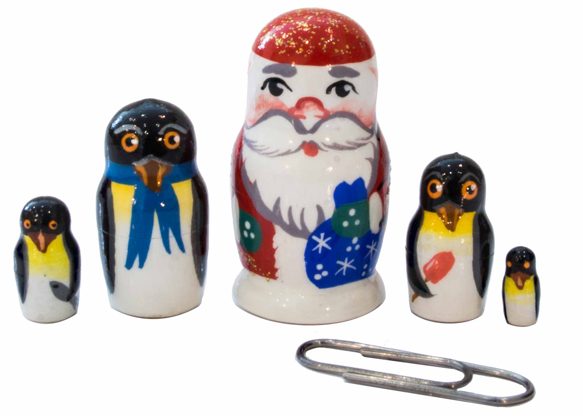 Buy Mini Santa w/ Penguins Nesting Doll 5pc./1" at GoldenCockerel.com