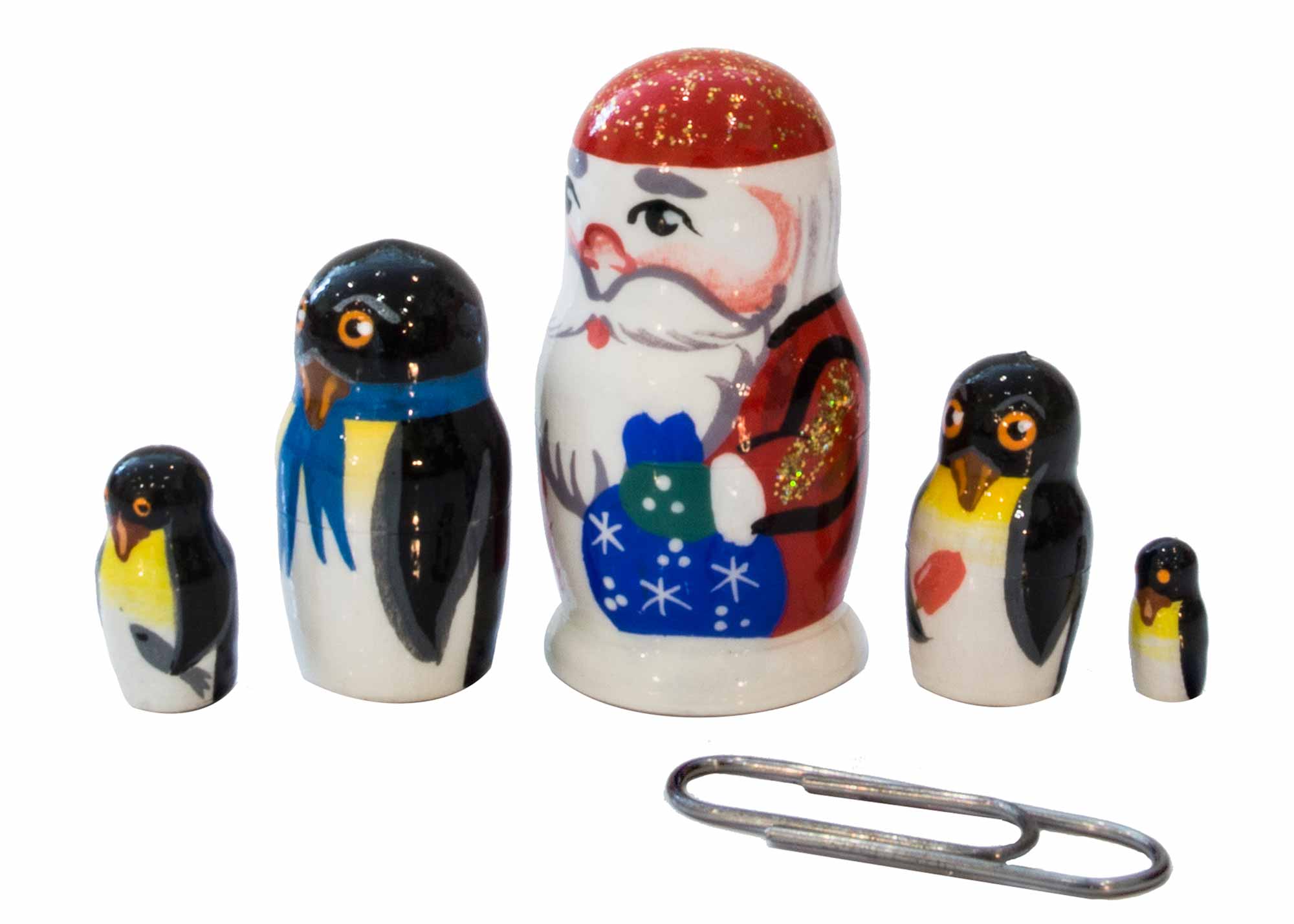 Buy Mini Santa w/ Penguins Nesting Doll 5pc./1" at GoldenCockerel.com