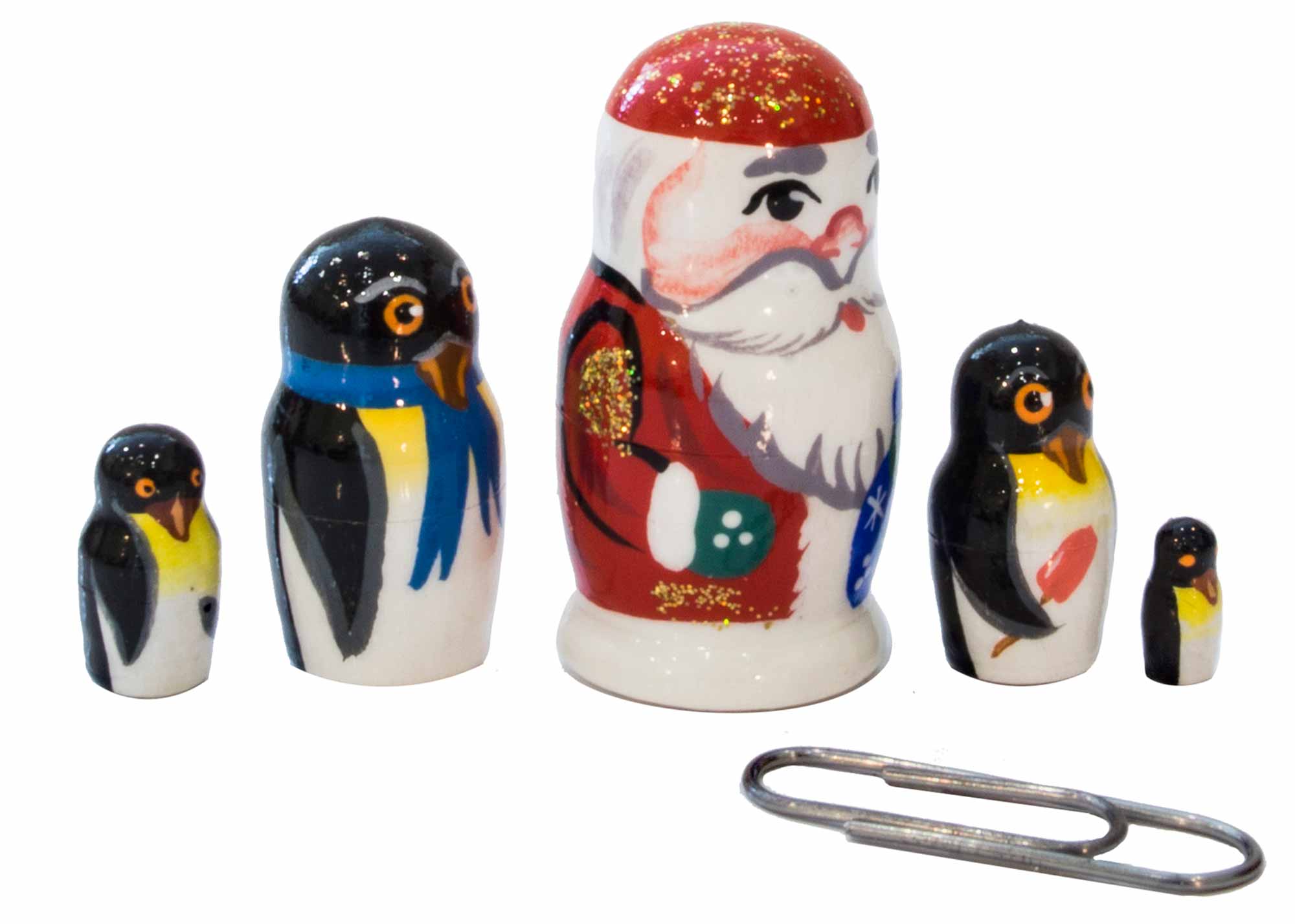 Buy Mini Santa w/ Penguins Nesting Doll 5pc./1" at GoldenCockerel.com