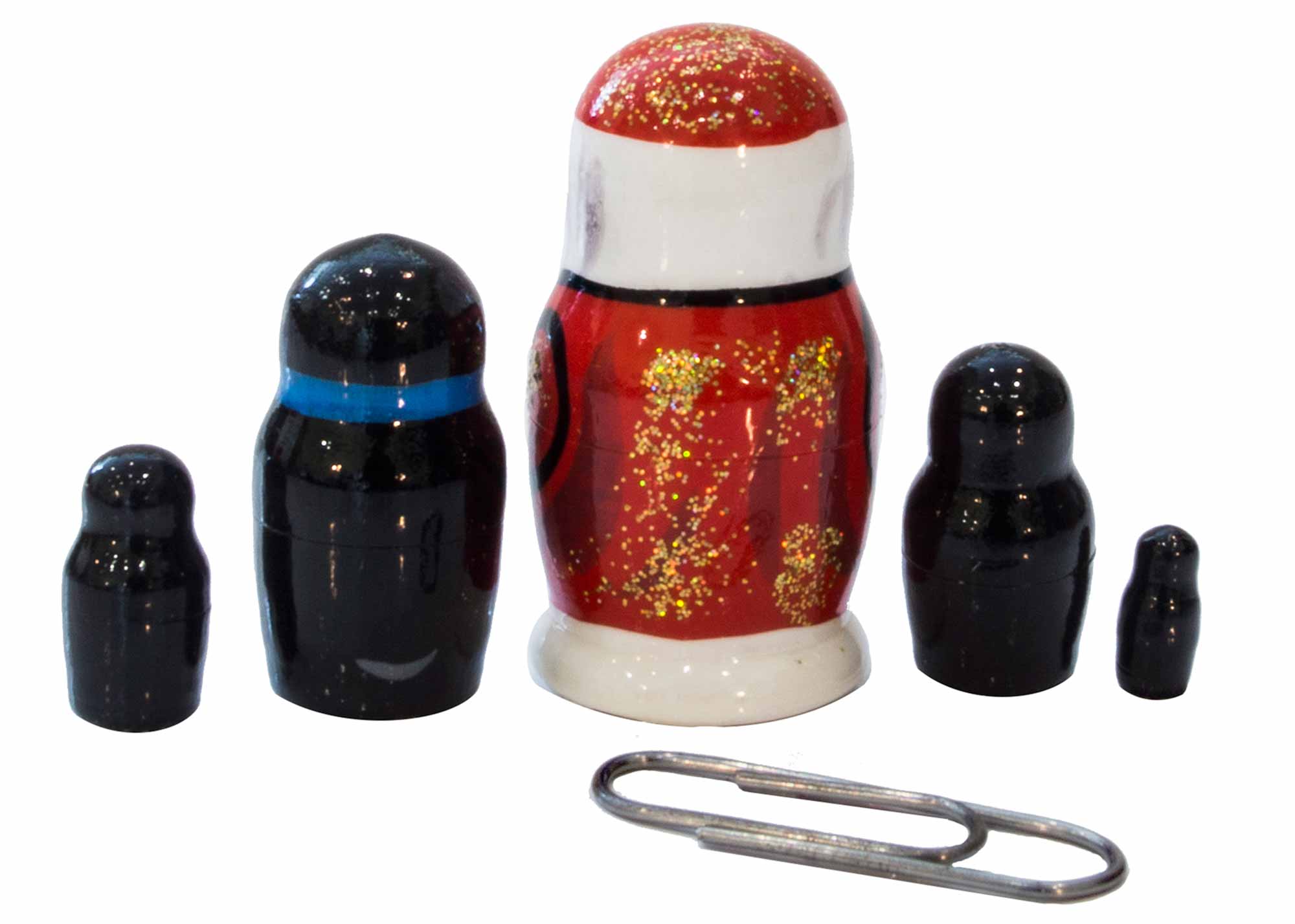 Buy Mini Santa w/ Penguins Nesting Doll 5pc./1" at GoldenCockerel.com