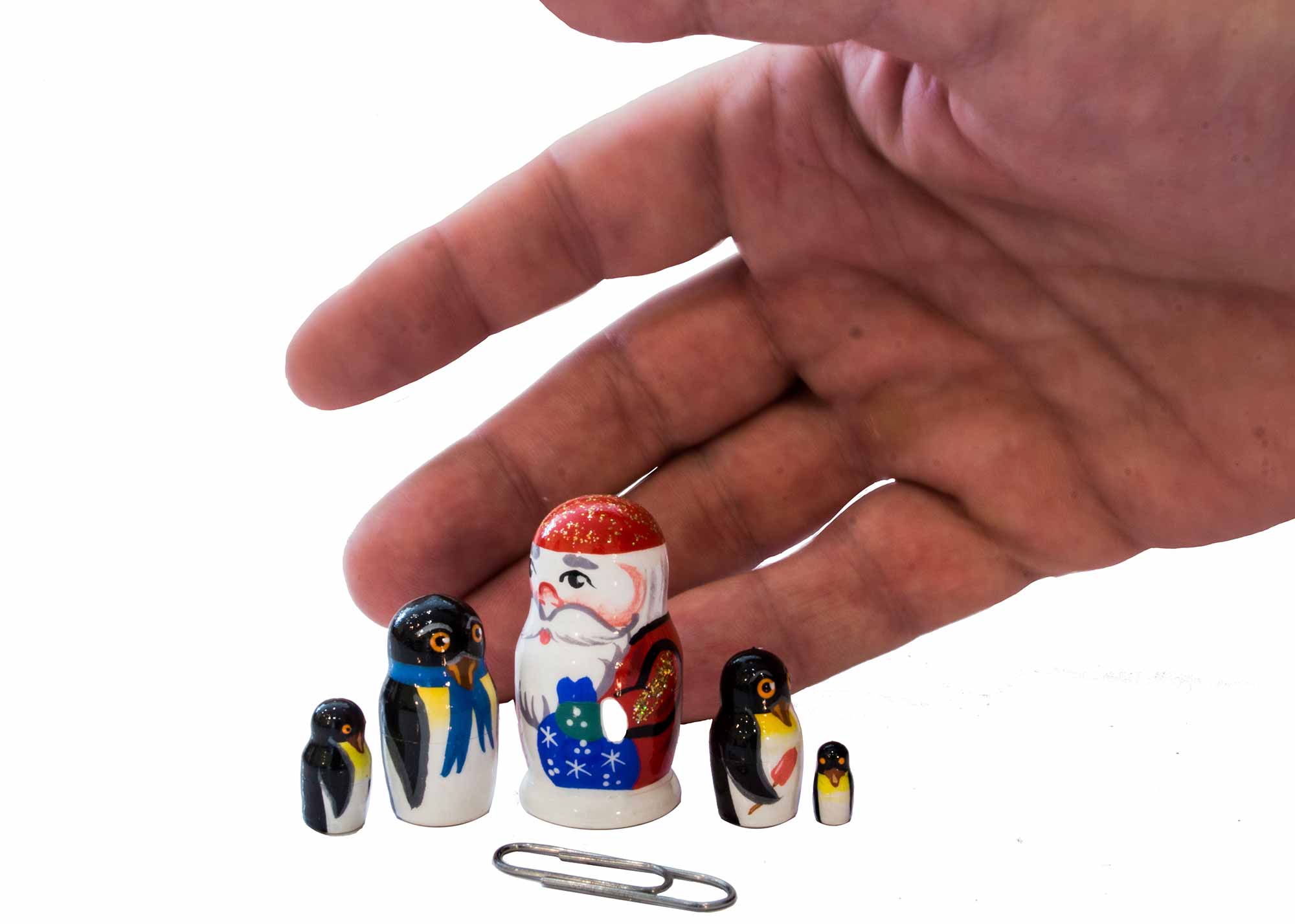 Buy Mini Santa w/ Penguins Nesting Doll 5pc./1" at GoldenCockerel.com