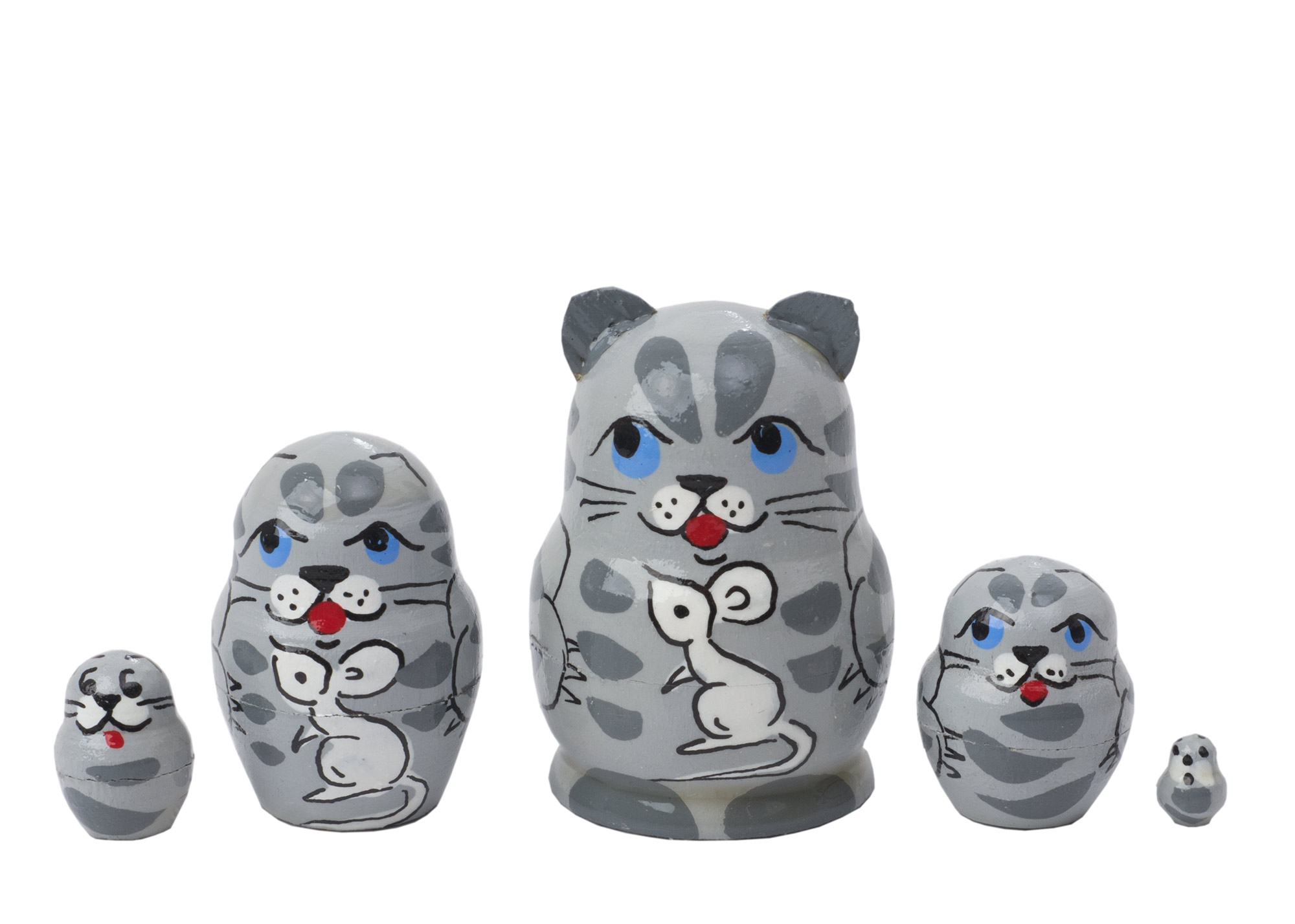 Buy Mini Gray Cat w/ Mouse Doll 5pc./1" at GoldenCockerel.com