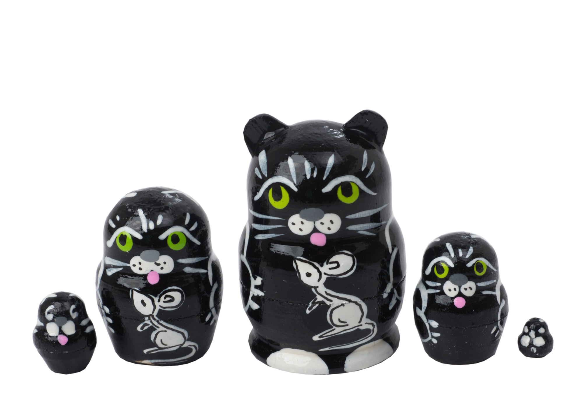 Buy Mini Black Cat w/ Mouse Nesting Doll 5pc./1" at GoldenCockerel.com