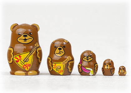 Buy Mini Brown Bear w/ Balalaika 5pc./1" at GoldenCockerel.com