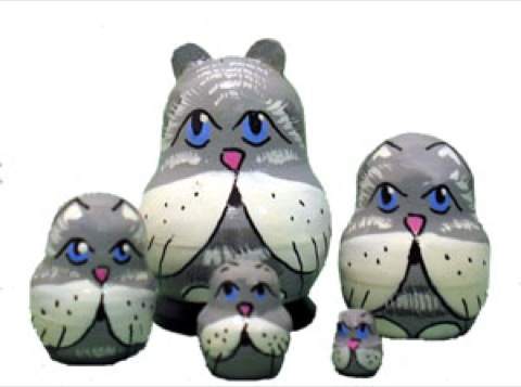 Buy Mini Grey Cat Doll 5pc./1" at GoldenCockerel.com