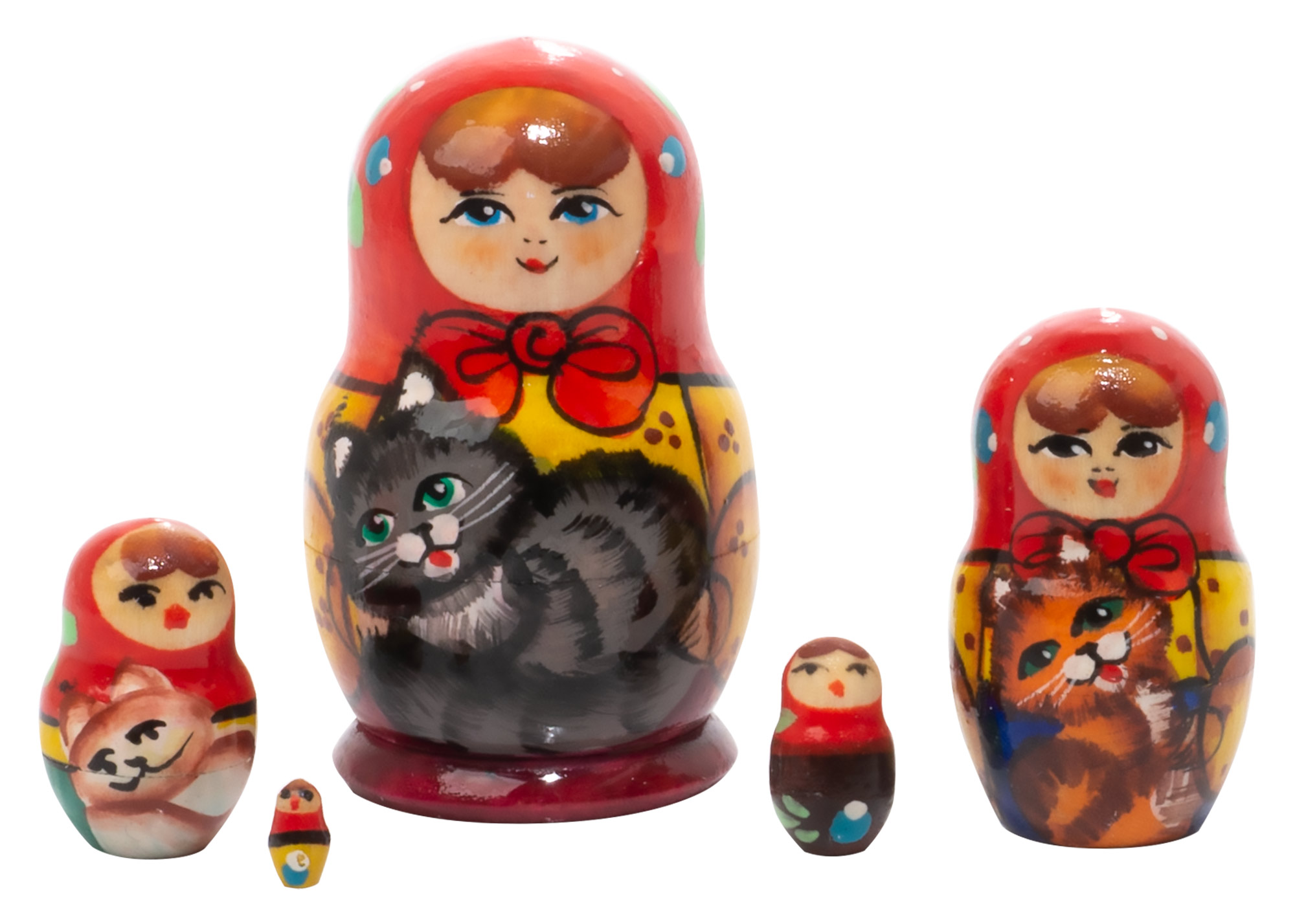 Buy Large Mini Matryoshka Doll Holding Cats 5pc./2" at GoldenCockerel.com