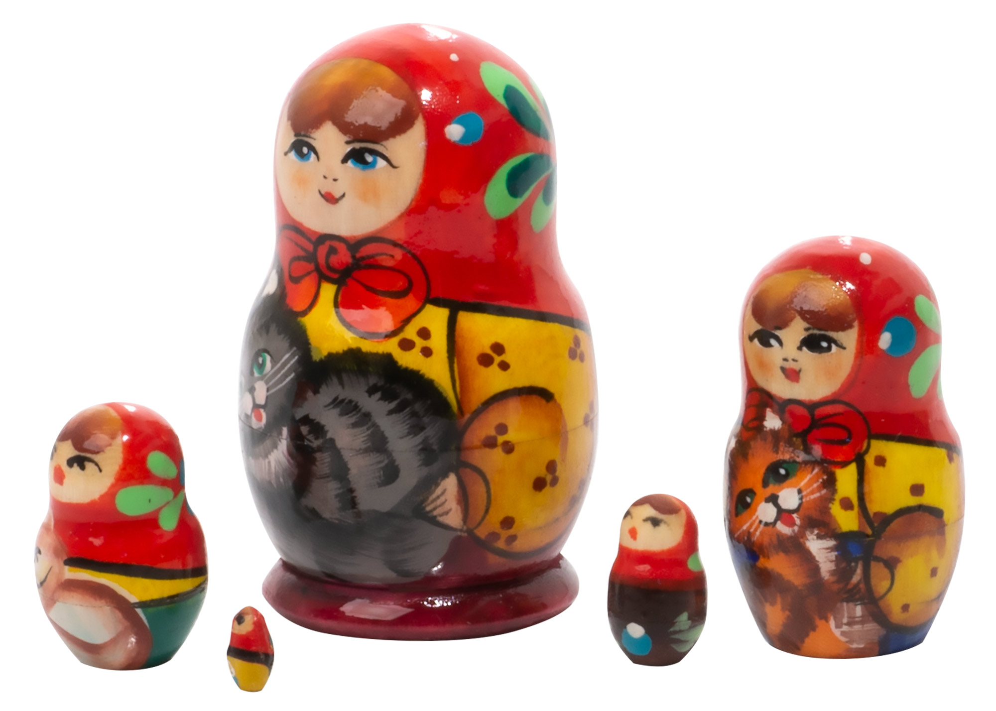 Buy Large Mini Matryoshka Doll Holding Cats 5pc./2" at GoldenCockerel.com