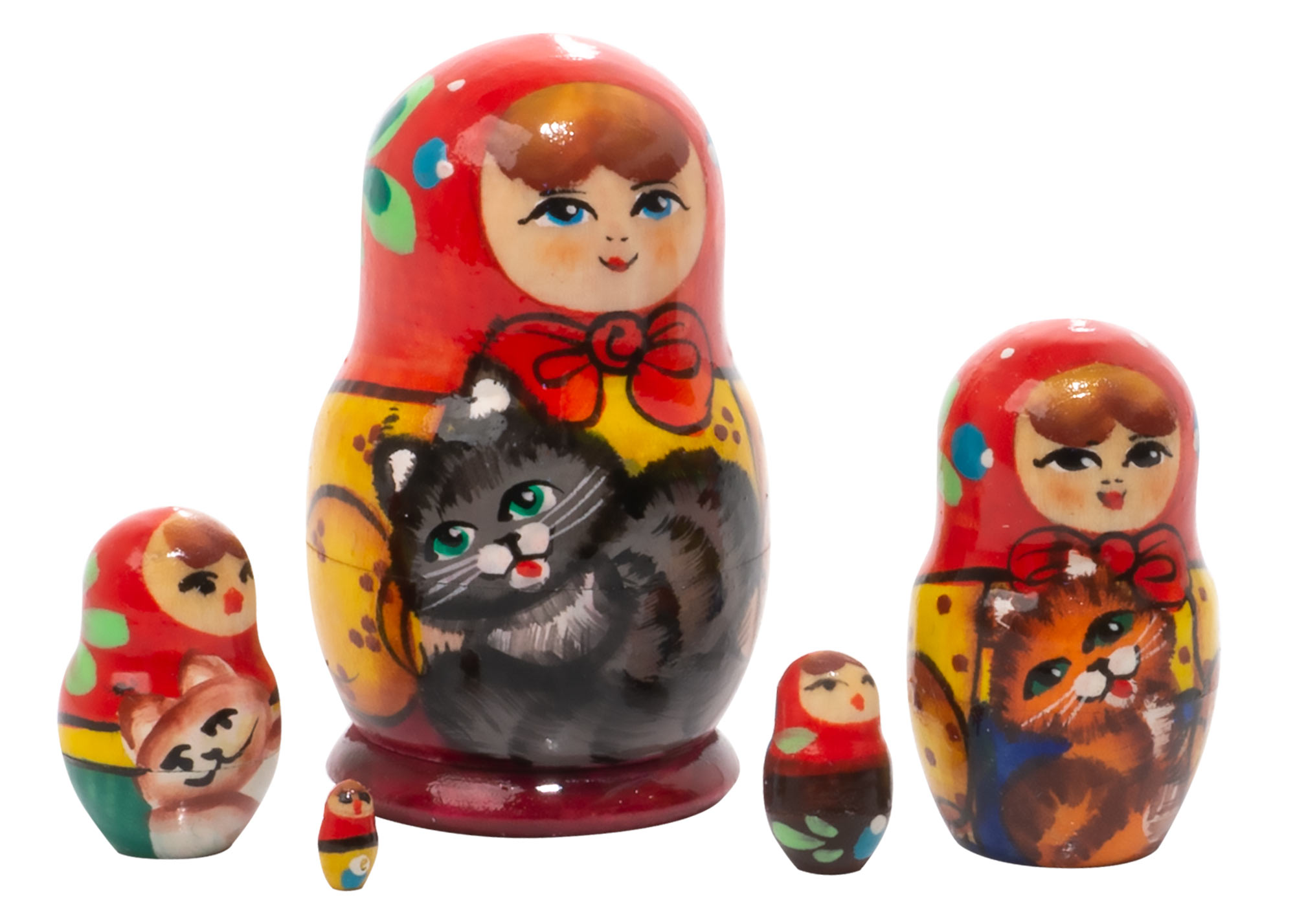 Buy Large Mini Matryoshka Doll Holding Cats 5pc./2" at GoldenCockerel.com