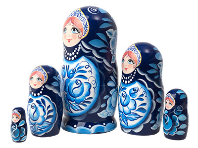 Buy Gzhel Classical Nesting Doll 5pc./6" at GoldenCockerel.com