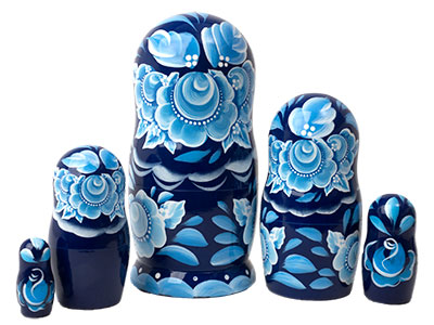 Buy Gzhel Classical Nesting Doll 5pc./6" at GoldenCockerel.com