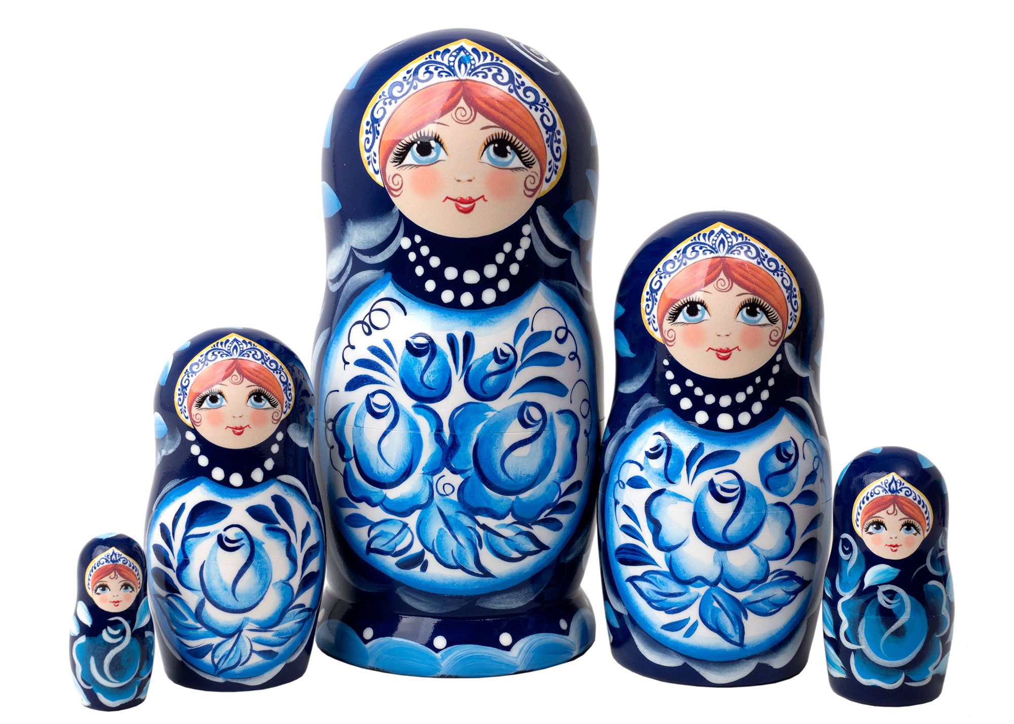 Buy Gzhel Classical Nesting Doll 5pc./6" at GoldenCockerel.com