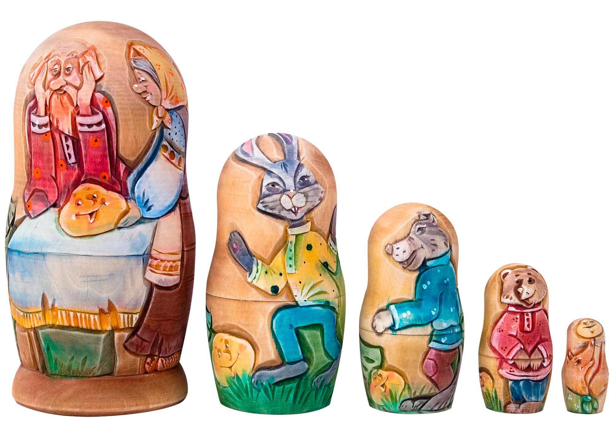 Buy Kolobok Carved Nesting Doll 5pc./6" at GoldenCockerel.com