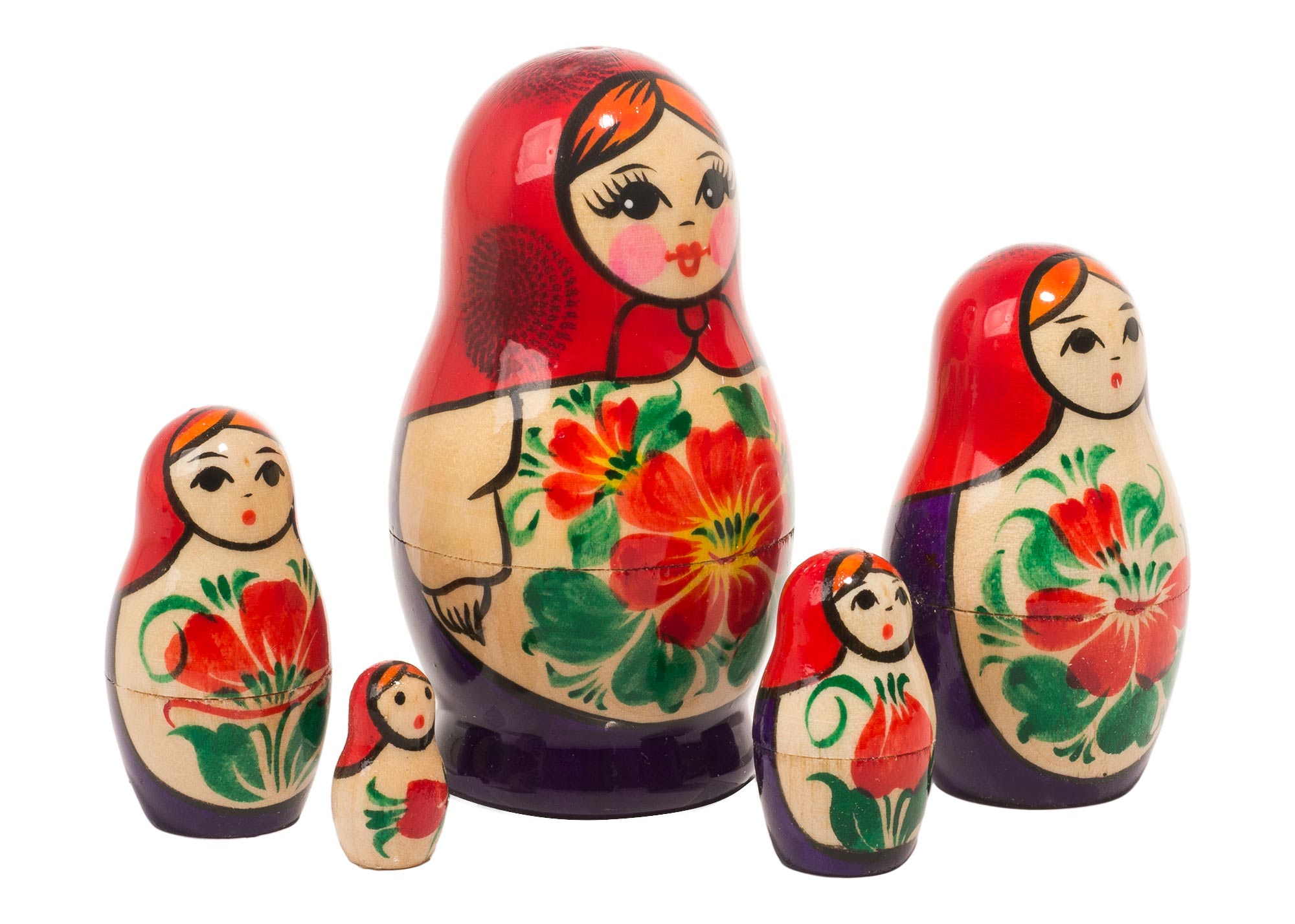 Traditional Nolinsk Babushka Doll 5pc. Great Folk Art Matryoshka