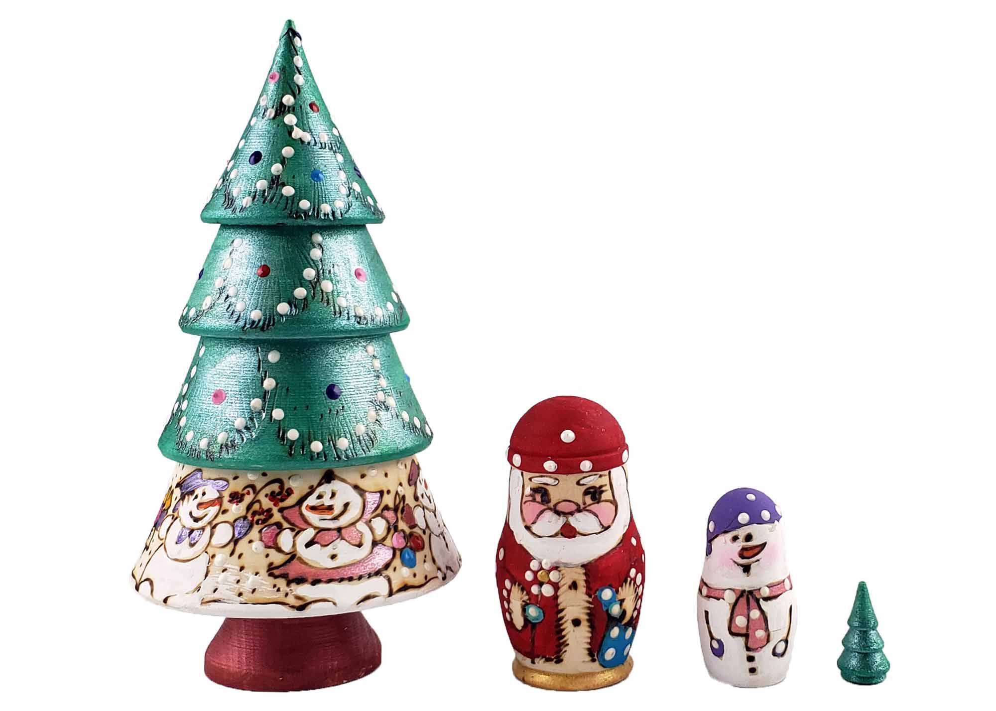 Buy Woodburned Christmas Tree Nesting Doll 4pc./6" at GoldenCockerel.com