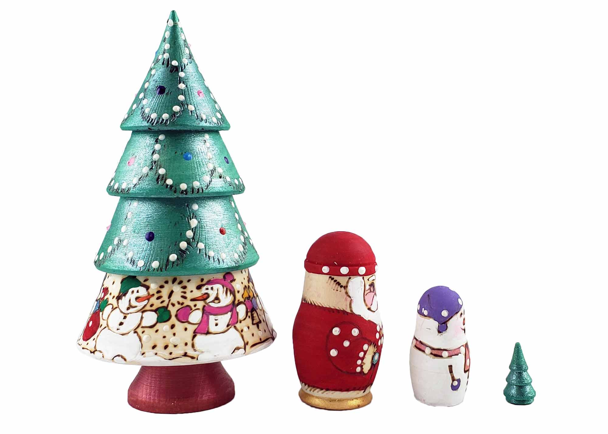 Buy Woodburned Christmas Tree Nesting Doll 4pc./6" at GoldenCockerel.com