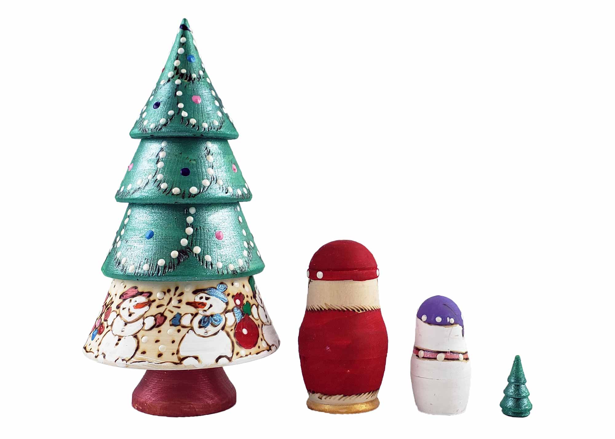 Buy Woodburned Christmas Tree Nesting Doll 4pc./6" at GoldenCockerel.com