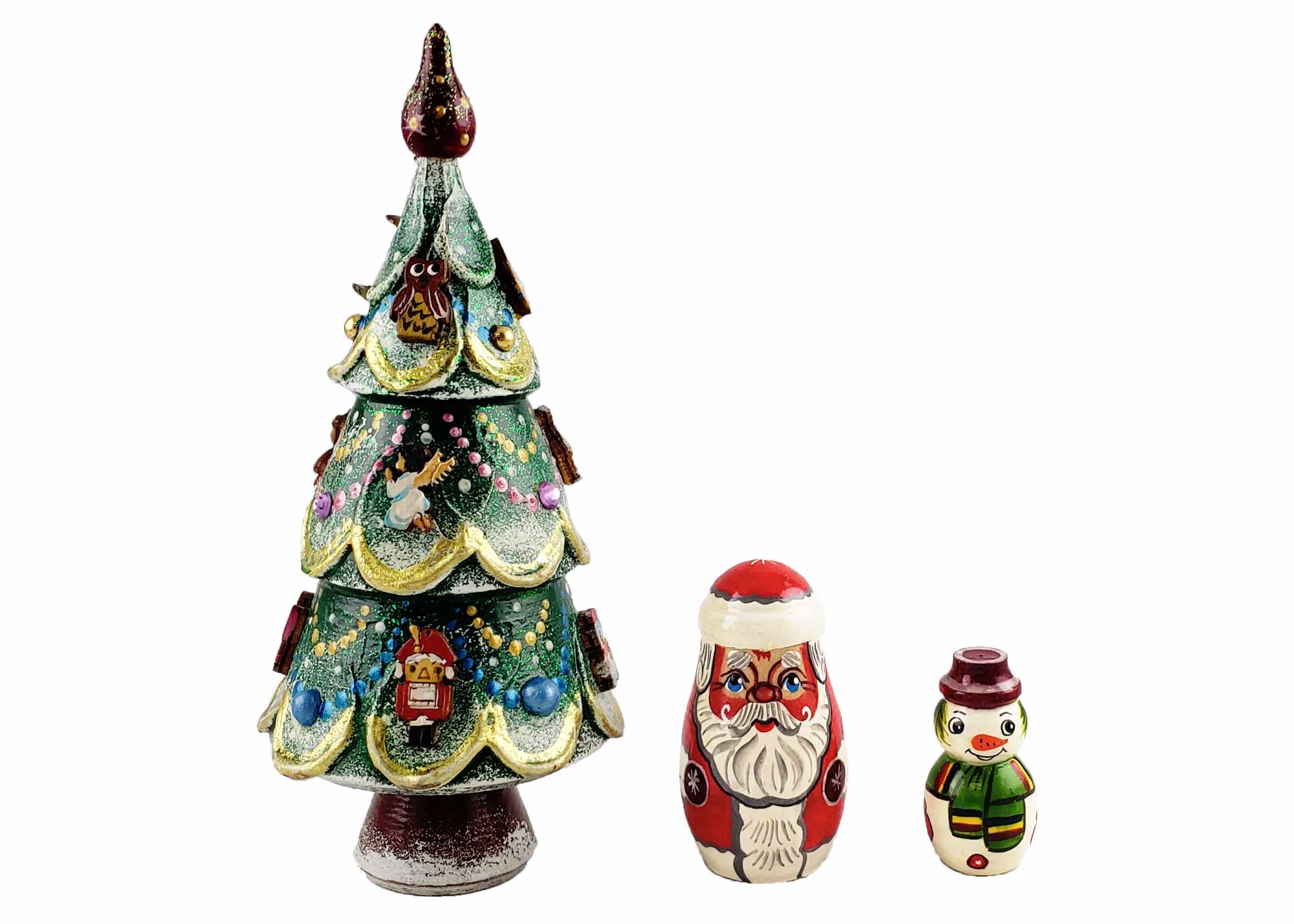 Buy Deluxe Christmas Tree Matryoshka with Toy Ornaments 3pc./5" at GoldenCockerel.com