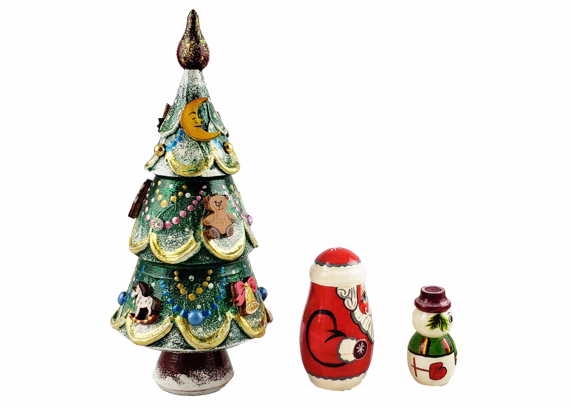 Buy Deluxe Christmas Tree Matryoshka with Toy Ornaments 3pc./5" at GoldenCockerel.com