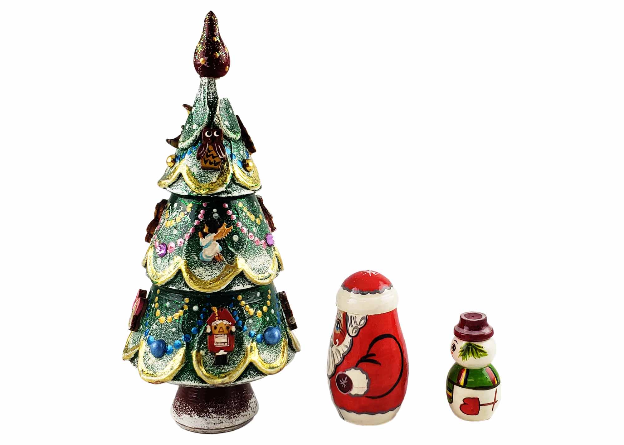 Buy Deluxe Christmas Tree Matryoshka with Toy Ornaments 3pc./5" at GoldenCockerel.com