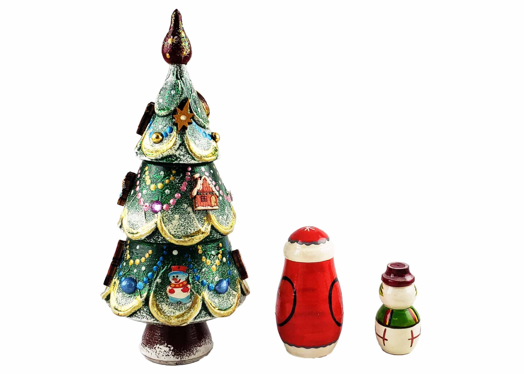 Buy Deluxe Christmas Tree Matryoshka with Toy Ornaments 3pc./5" at GoldenCockerel.com