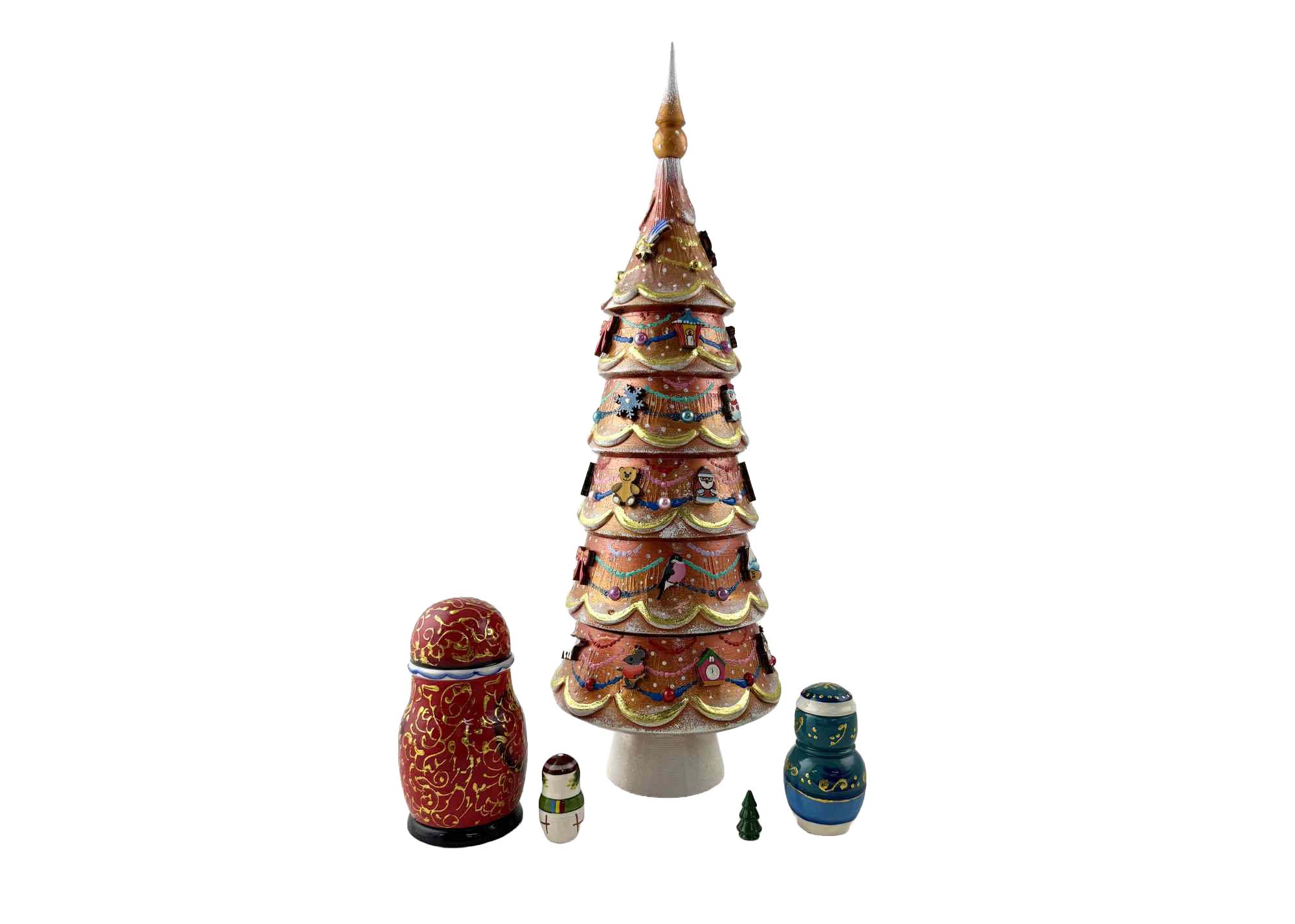Buy XL Deluxe Gold Christmas Tree Nesting Doll with Toy Ornaments 5pc/13" at GoldenCockerel.com