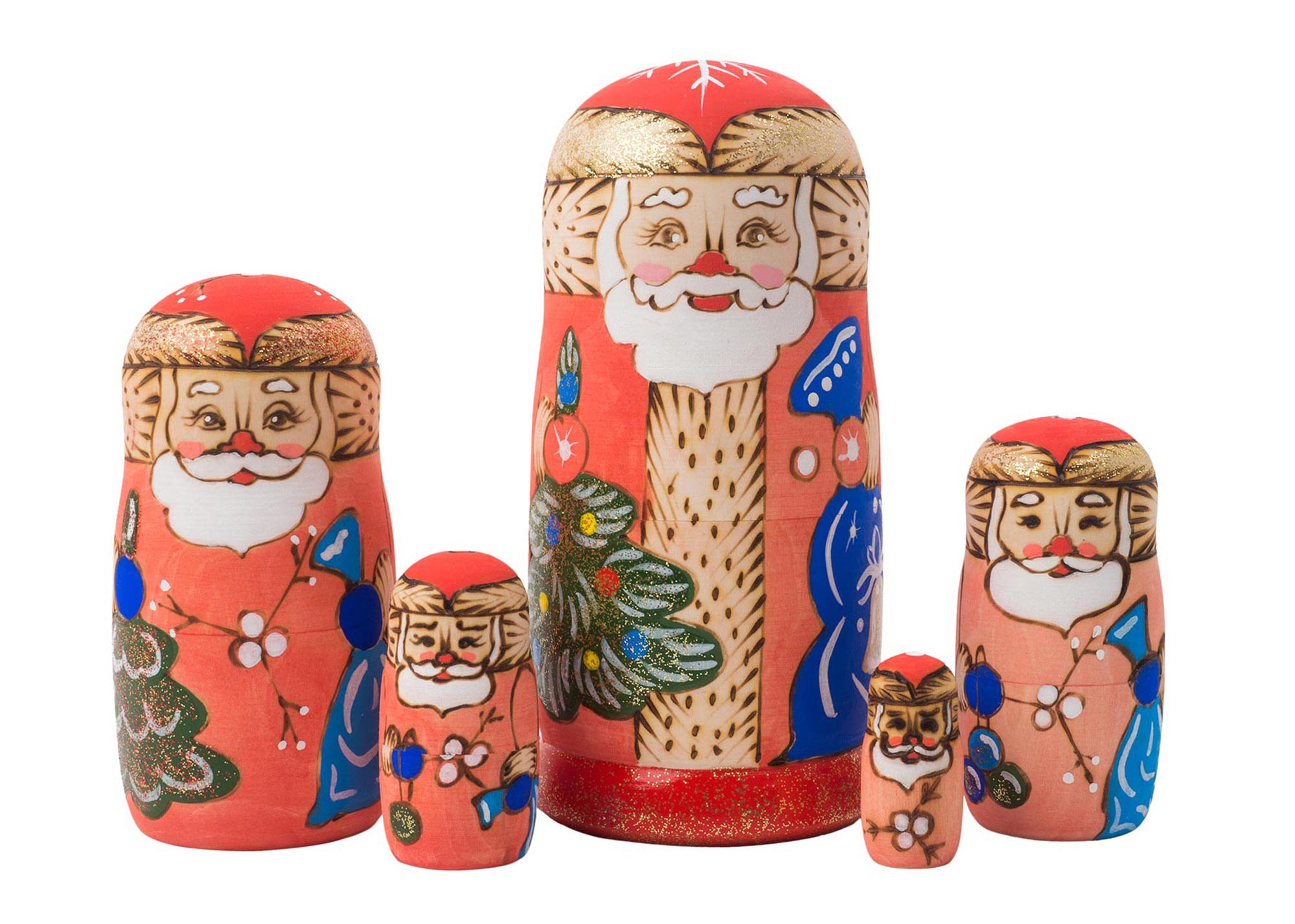 Buy Woodburned Santa Nesting Doll 5pc./6" at GoldenCockerel.com