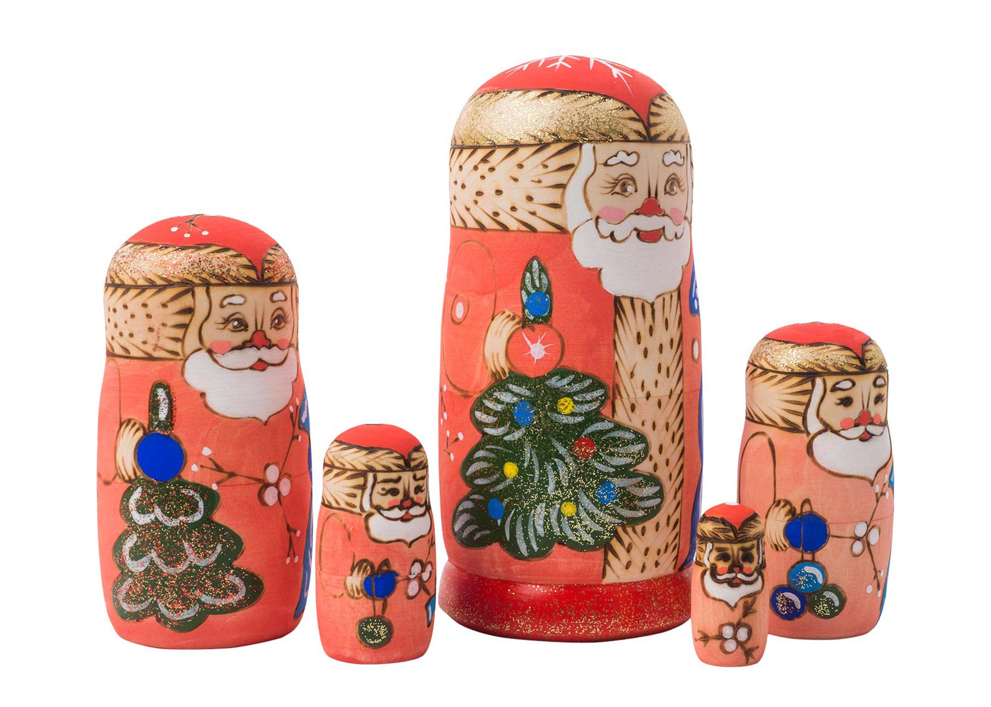 Buy Woodburned Santa Nesting Doll 5pc./6" at GoldenCockerel.com