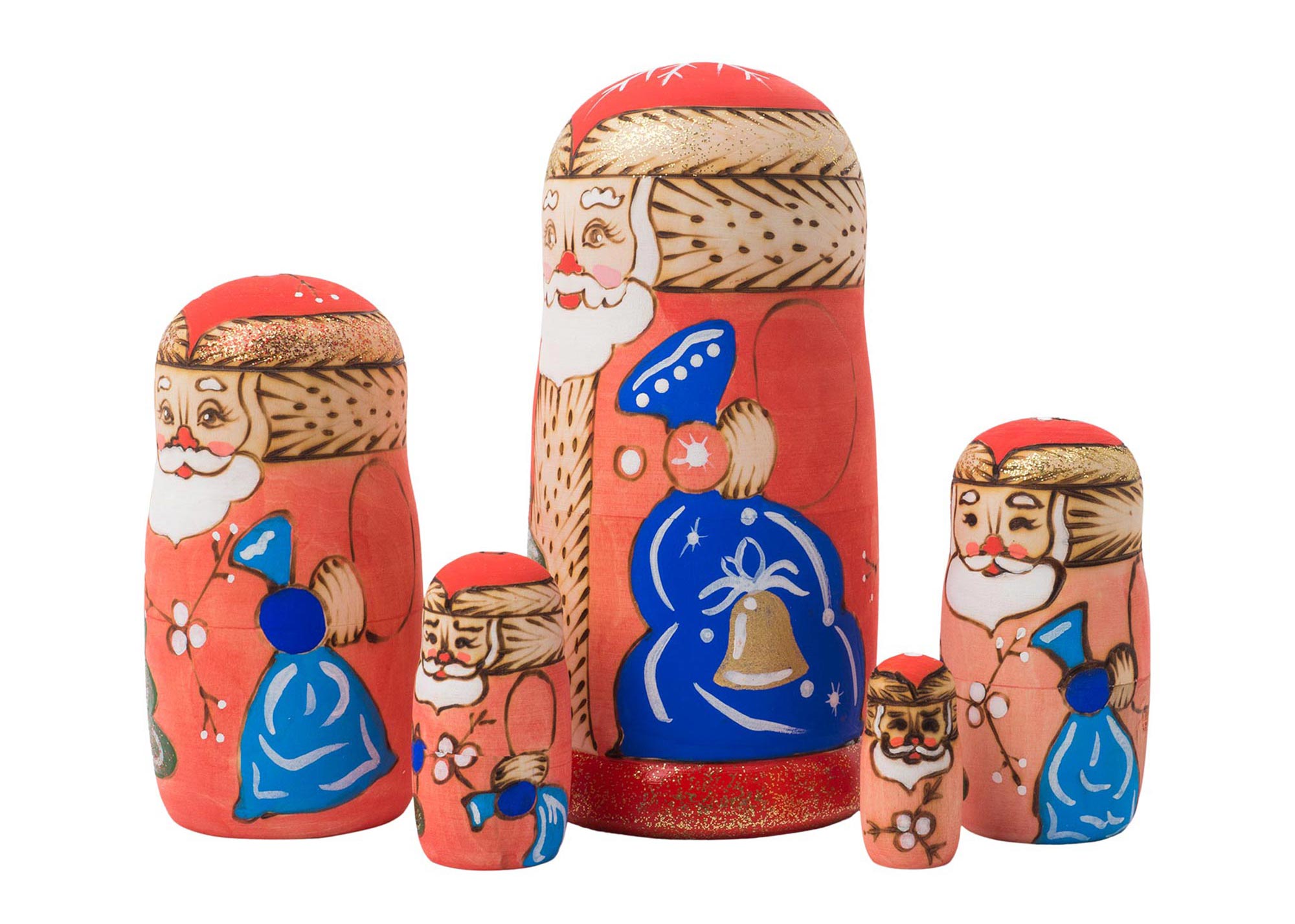 Buy Woodburned Santa Nesting Doll 5pc./6" at GoldenCockerel.com