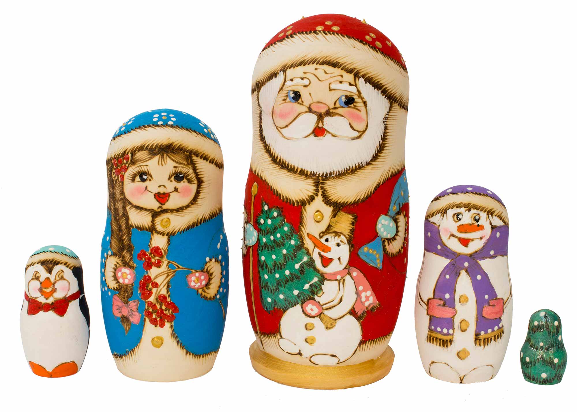 Buy Woodburned Christmas Doll 5pc./7" at GoldenCockerel.com