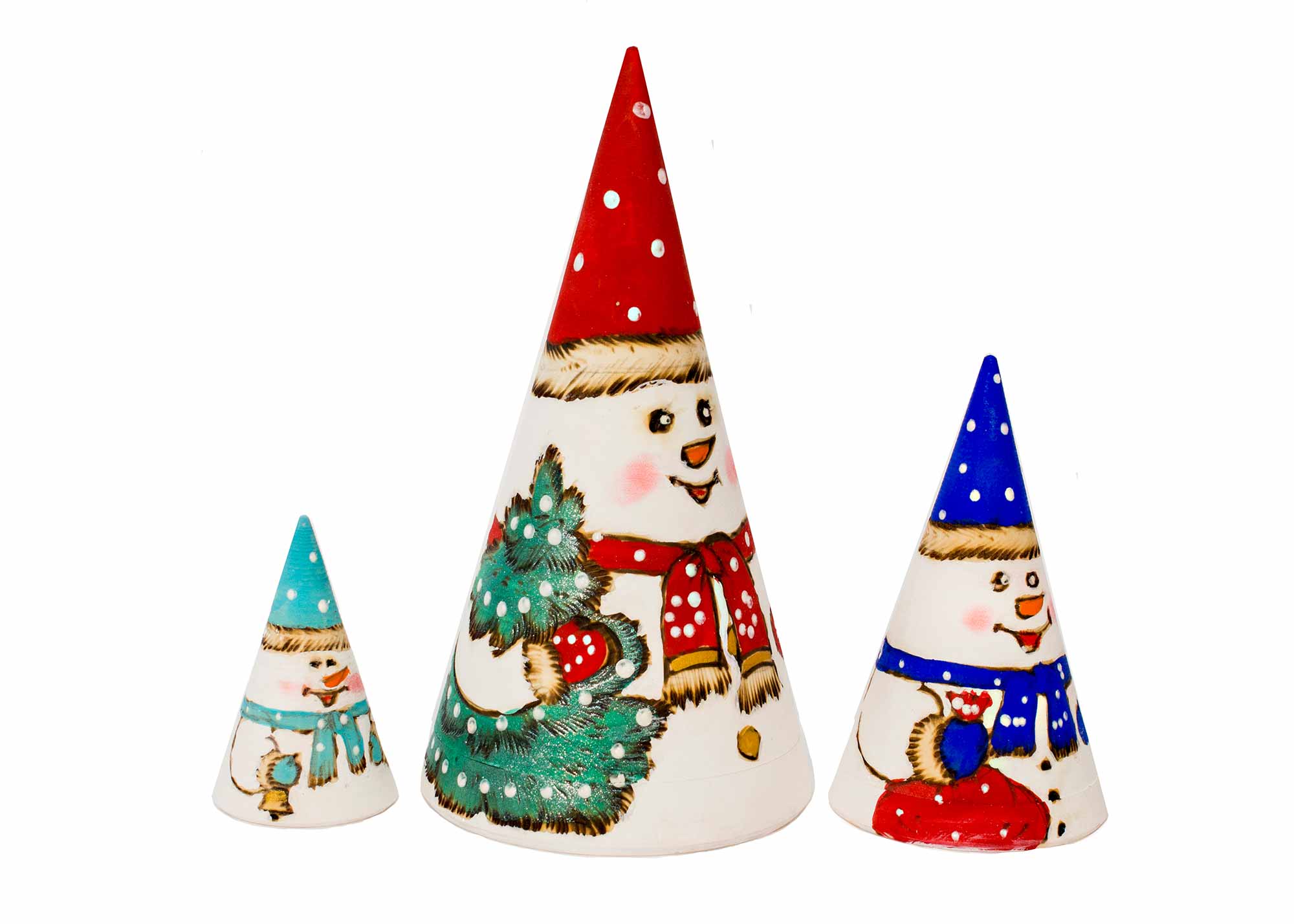 Buy Woodburned Snowman Nesting Cone 3pc./6" at GoldenCockerel.com