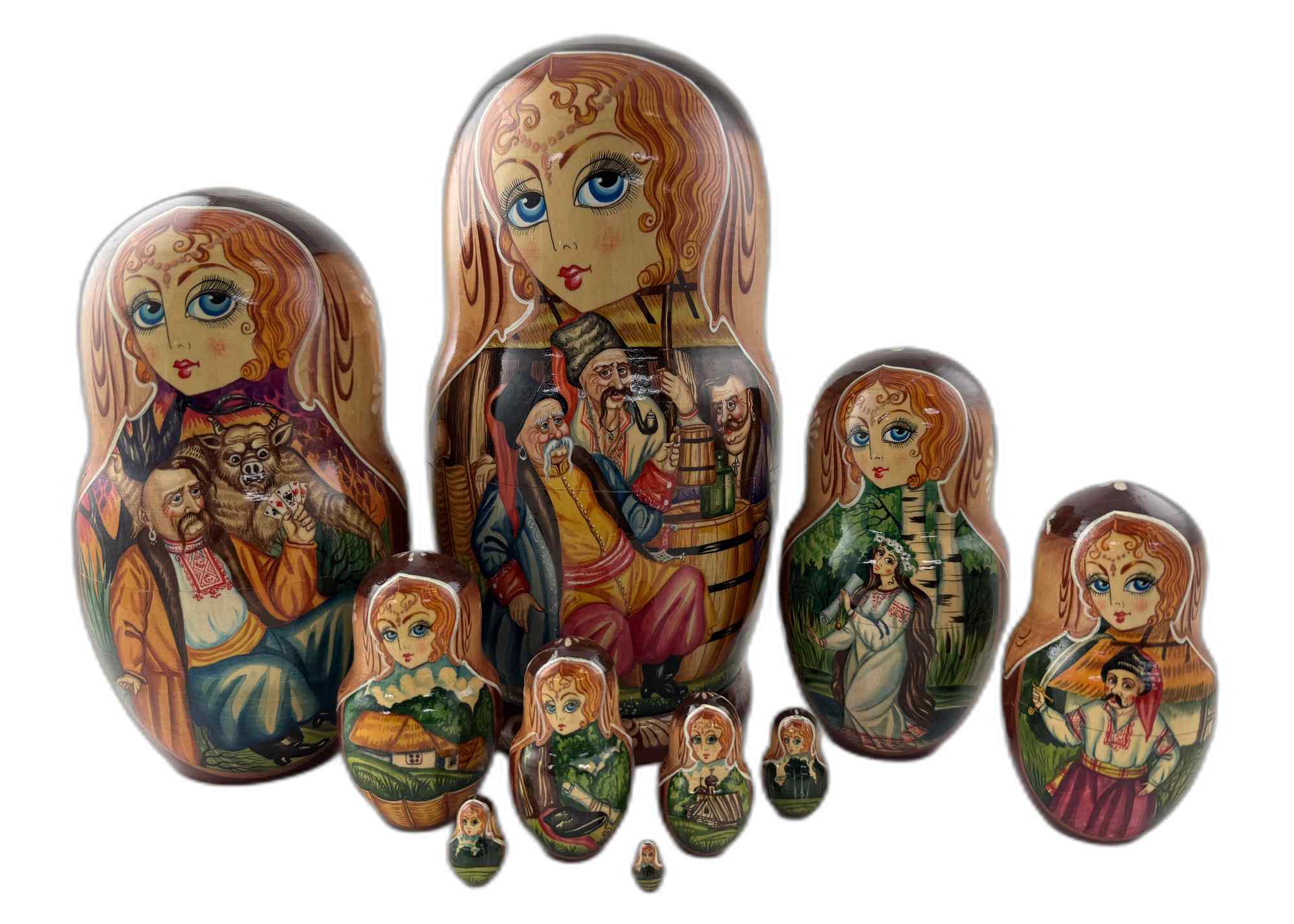 Buy Vintage Folk Scene Nesting Doll 10pc/10" at GoldenCockerel.com