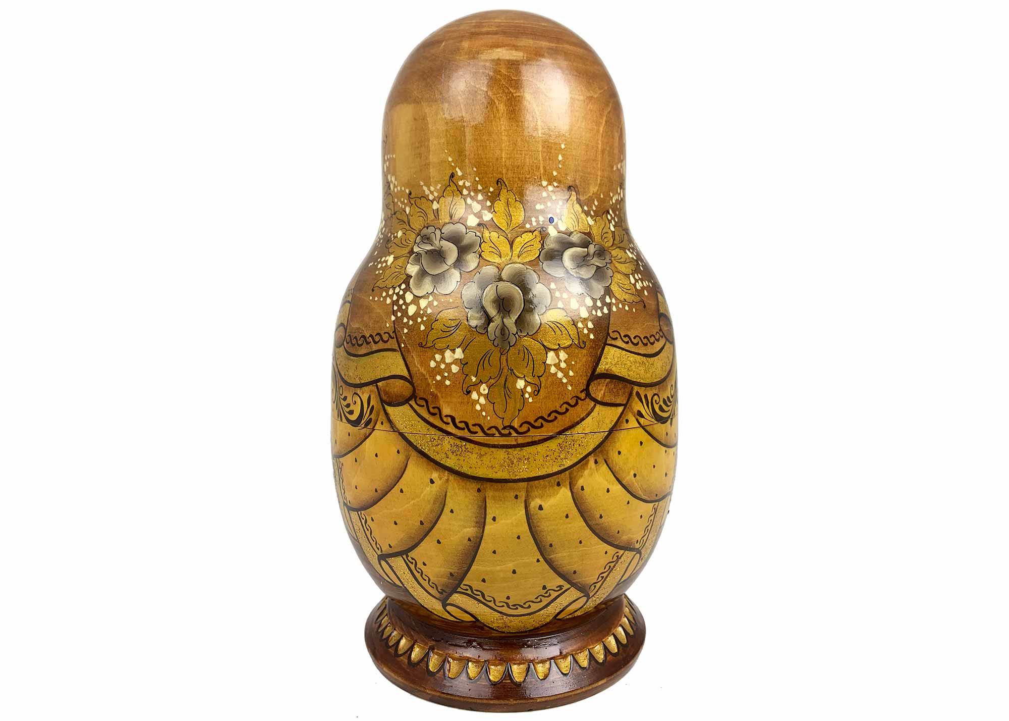 Buy Brown/Gold Deluxe Nesting Dolls w/ Palekh Scenes in multiple windows 10pc./9" at GoldenCockerel.com