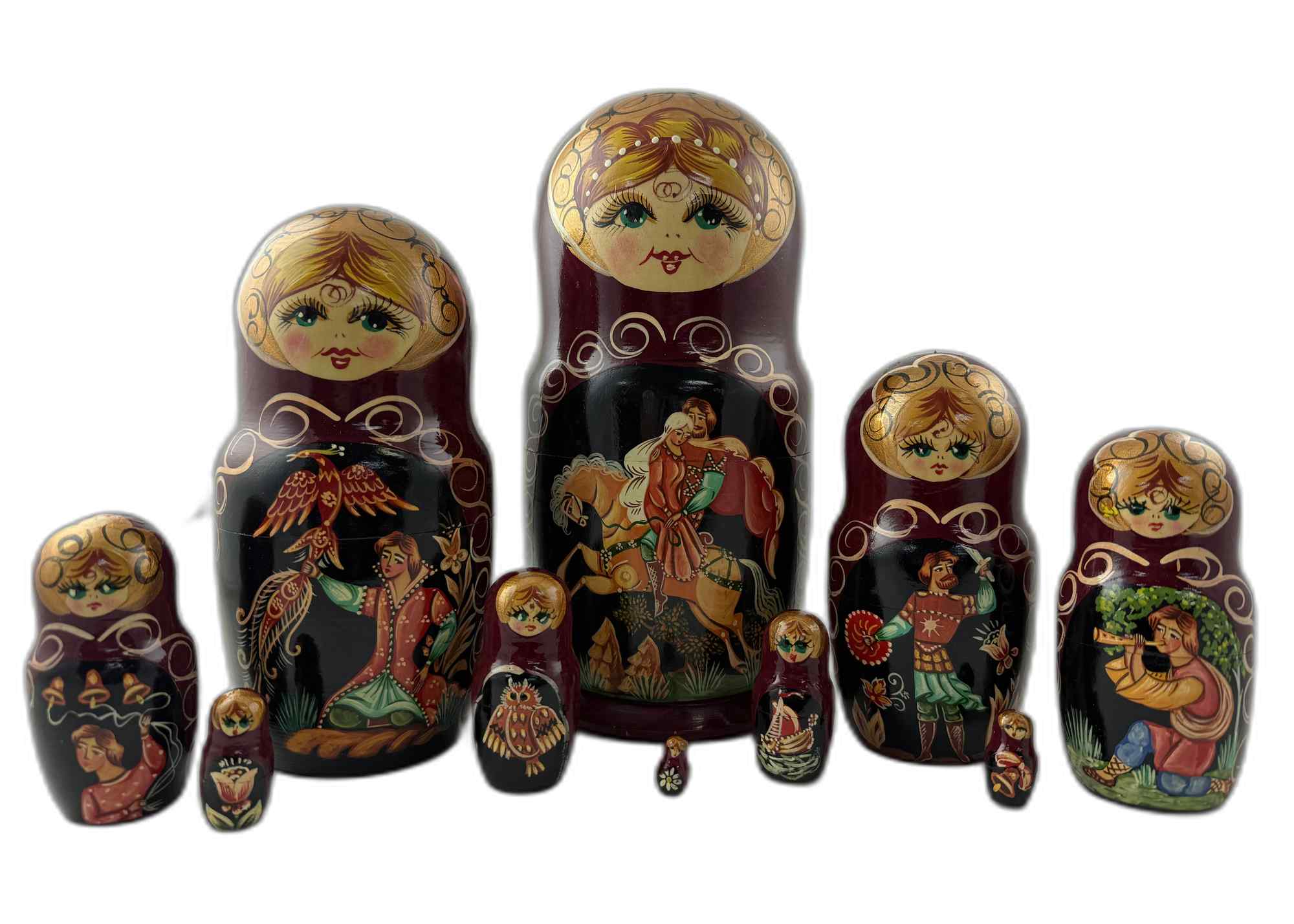 Buy Vintage "Prince Ivan and the Firebird" Fairy Tale Nesting Doll 10pc/10" at GoldenCockerel.com