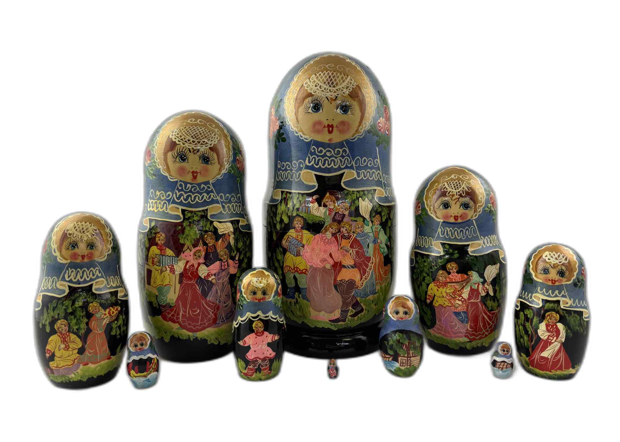 Buy Vintage Folk Scene Nesting Doll 10pc/10" at GoldenCockerel.com