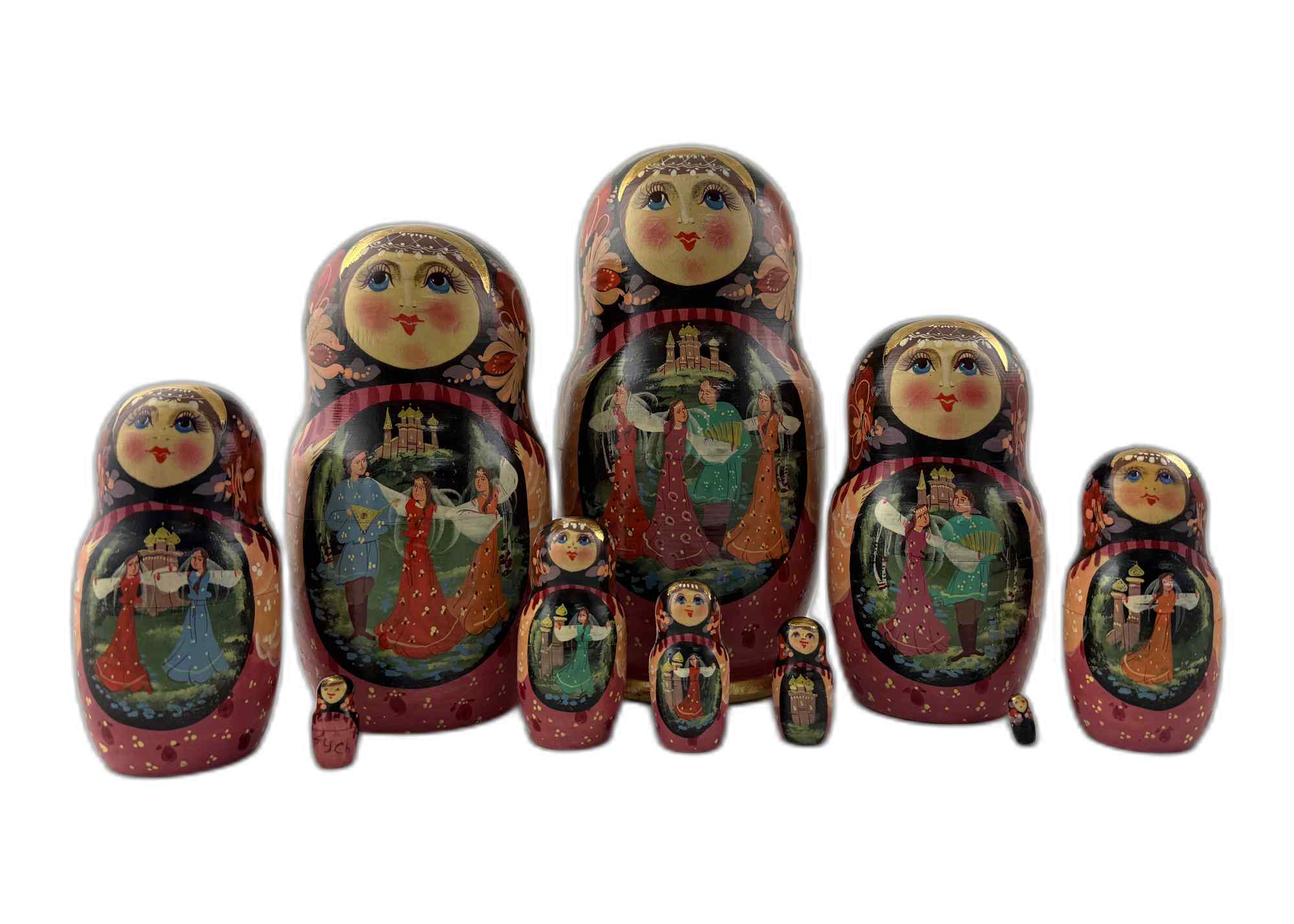 Buy Vintage Folk Scene Nesting Doll 10pc/10" at GoldenCockerel.com