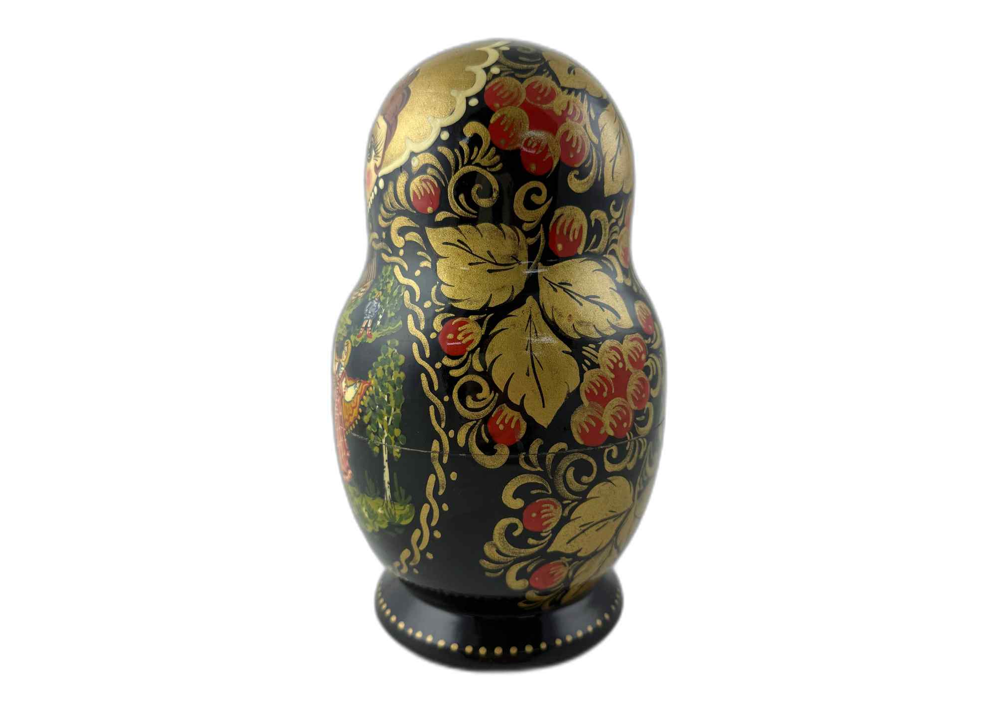 Buy Vintage Black and Gold Folk Scene Nesting Doll 10pc/9" at GoldenCockerel.com