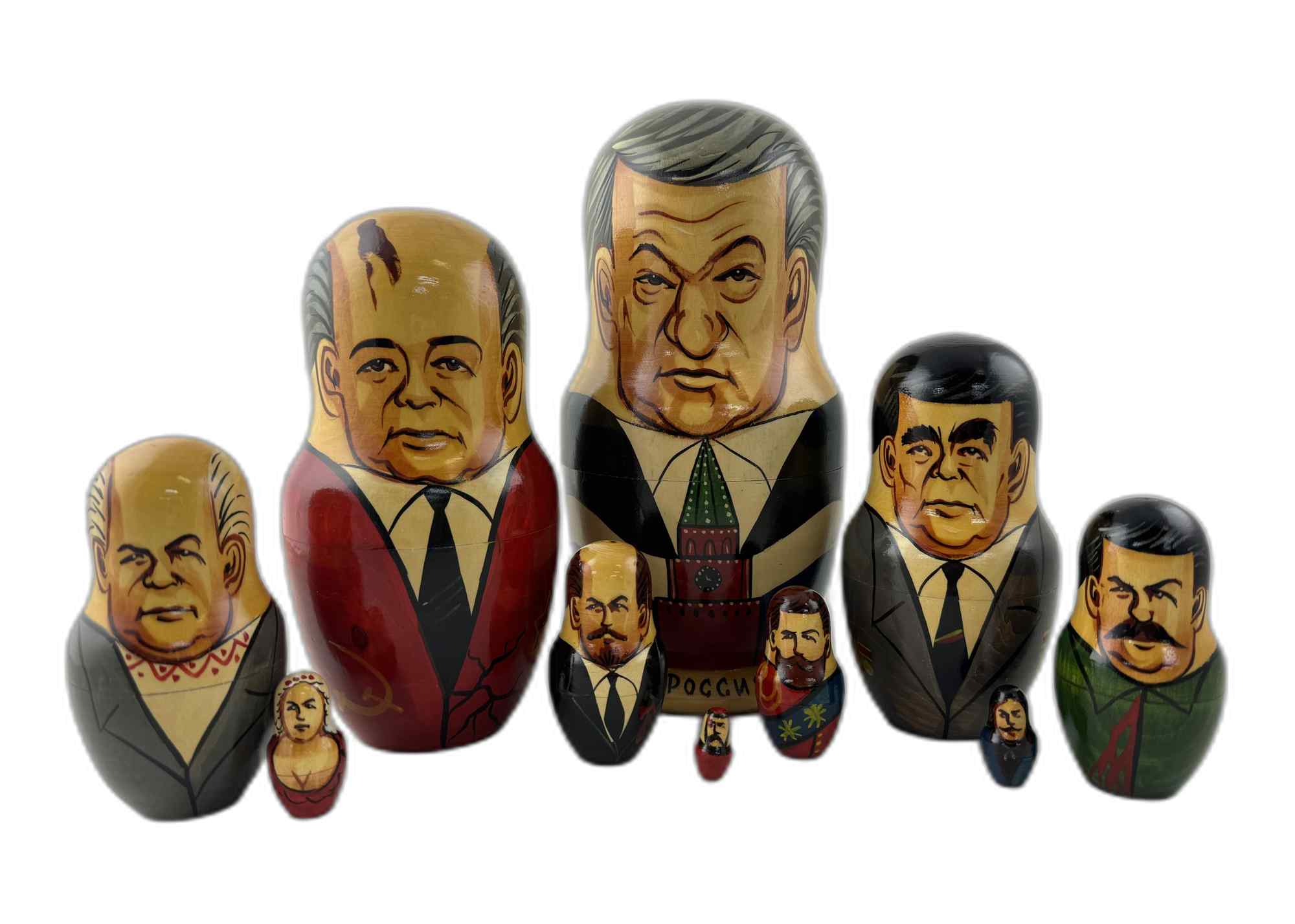 Buy Vintage Russian Leaders Nesting Doll 10pc/10" at GoldenCockerel.com