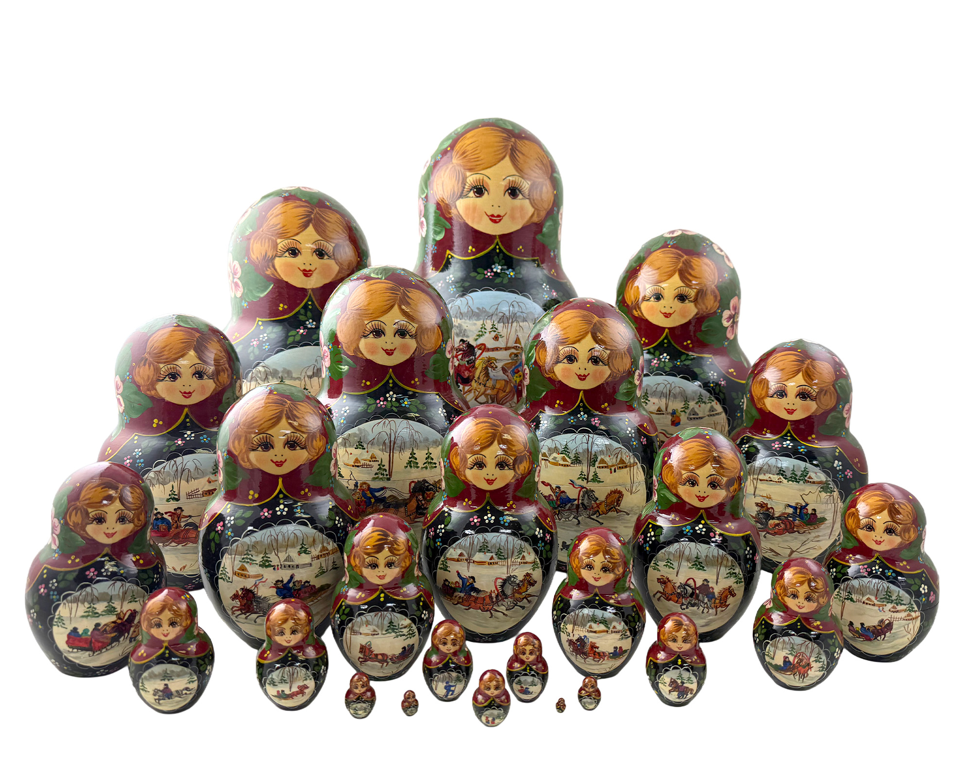 Buy Vintage Winter Sled Scene Nesting Doll 25pc/15" at GoldenCockerel.com