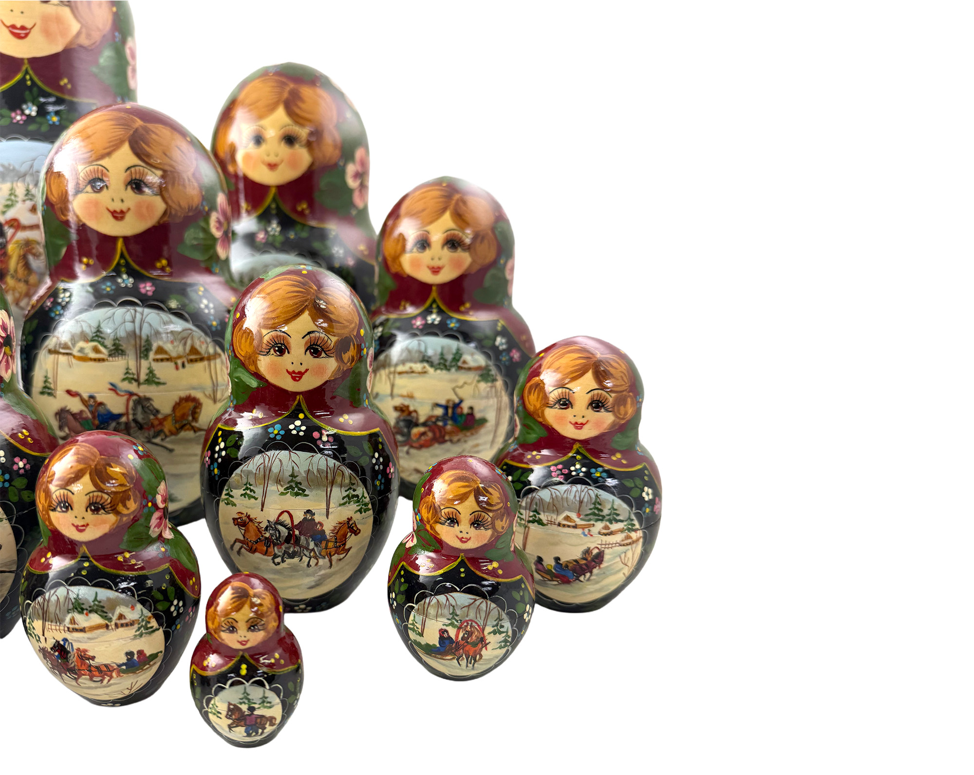 Buy Vintage Winter Sled Scene Nesting Doll 25pc/15" at GoldenCockerel.com