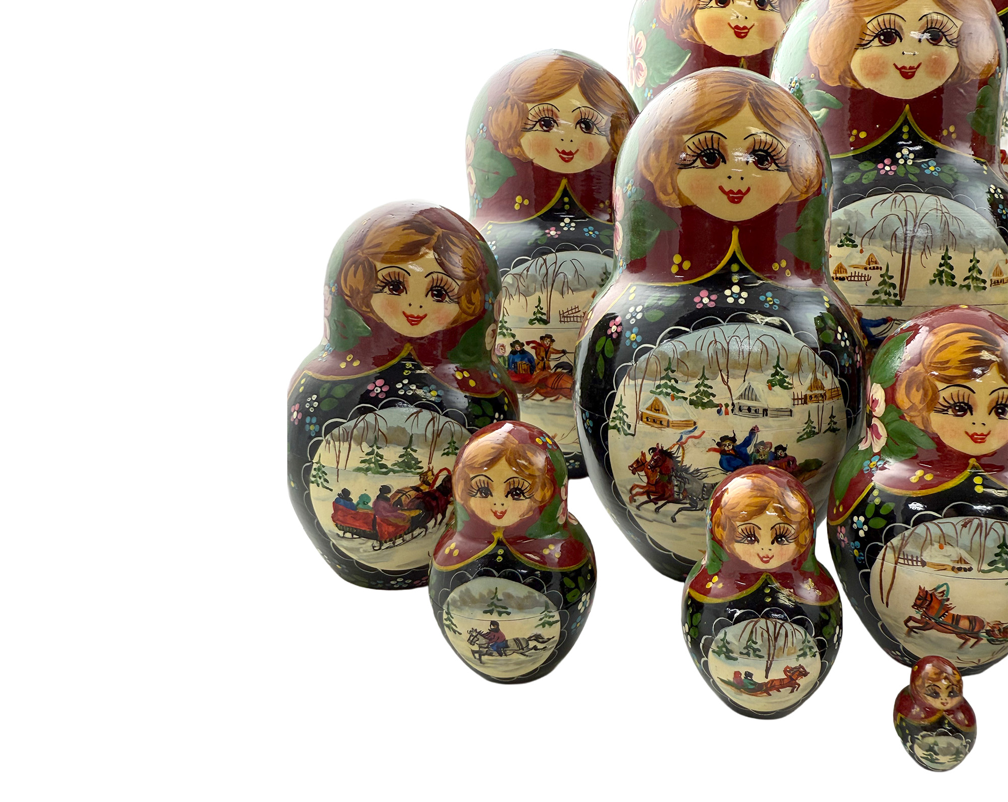 Buy Vintage Winter Sled Scene Nesting Doll 25pc/15" at GoldenCockerel.com