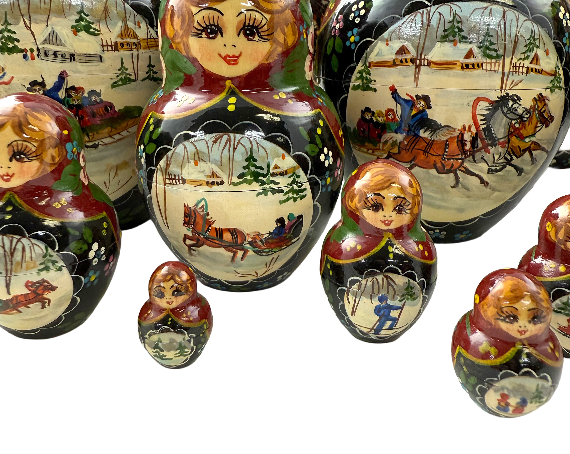 Buy Vintage Winter Sled Scene Nesting Doll 25pc/15" at GoldenCockerel.com