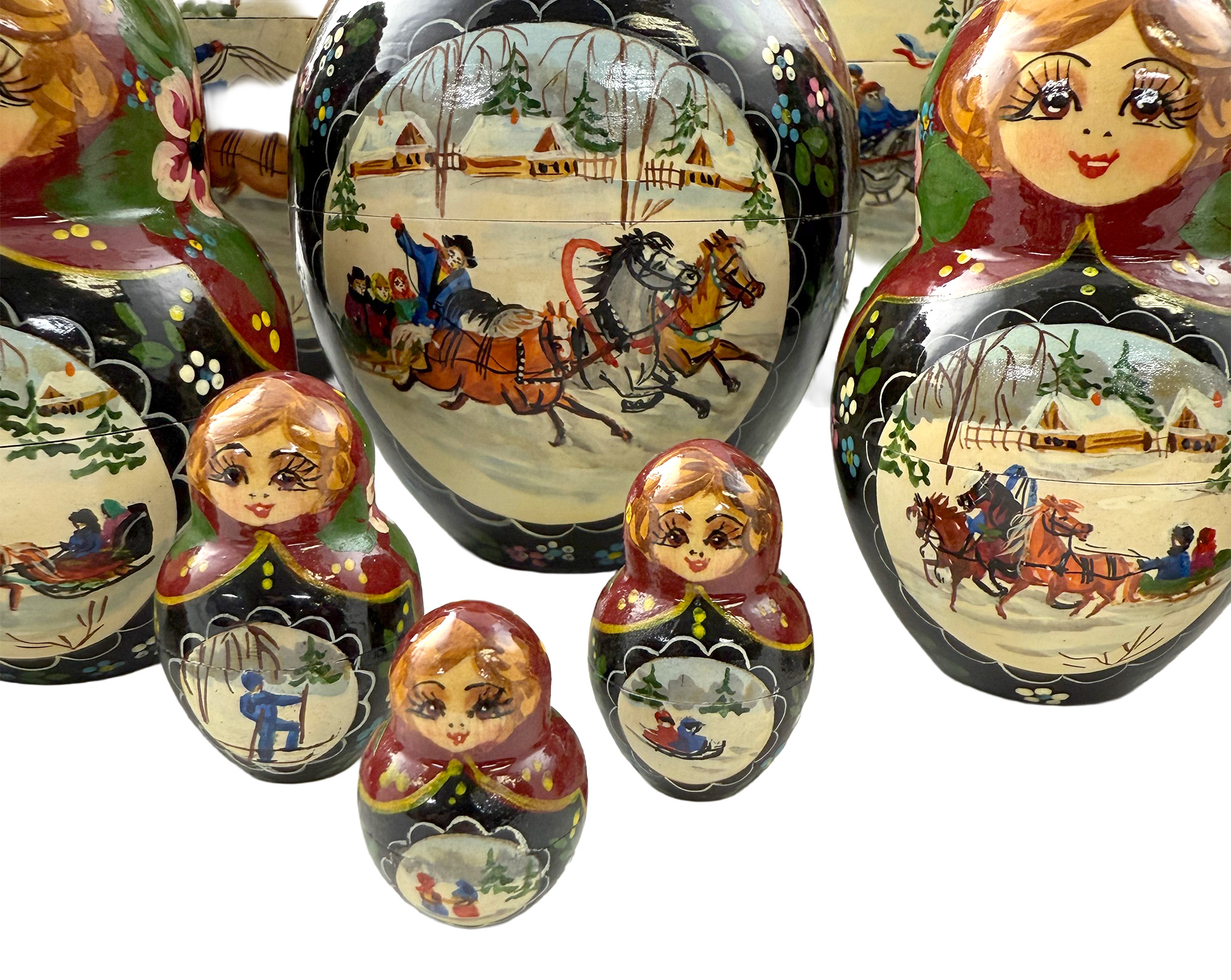 Buy Vintage Winter Sled Scene Nesting Doll 25pc/15" at GoldenCockerel.com