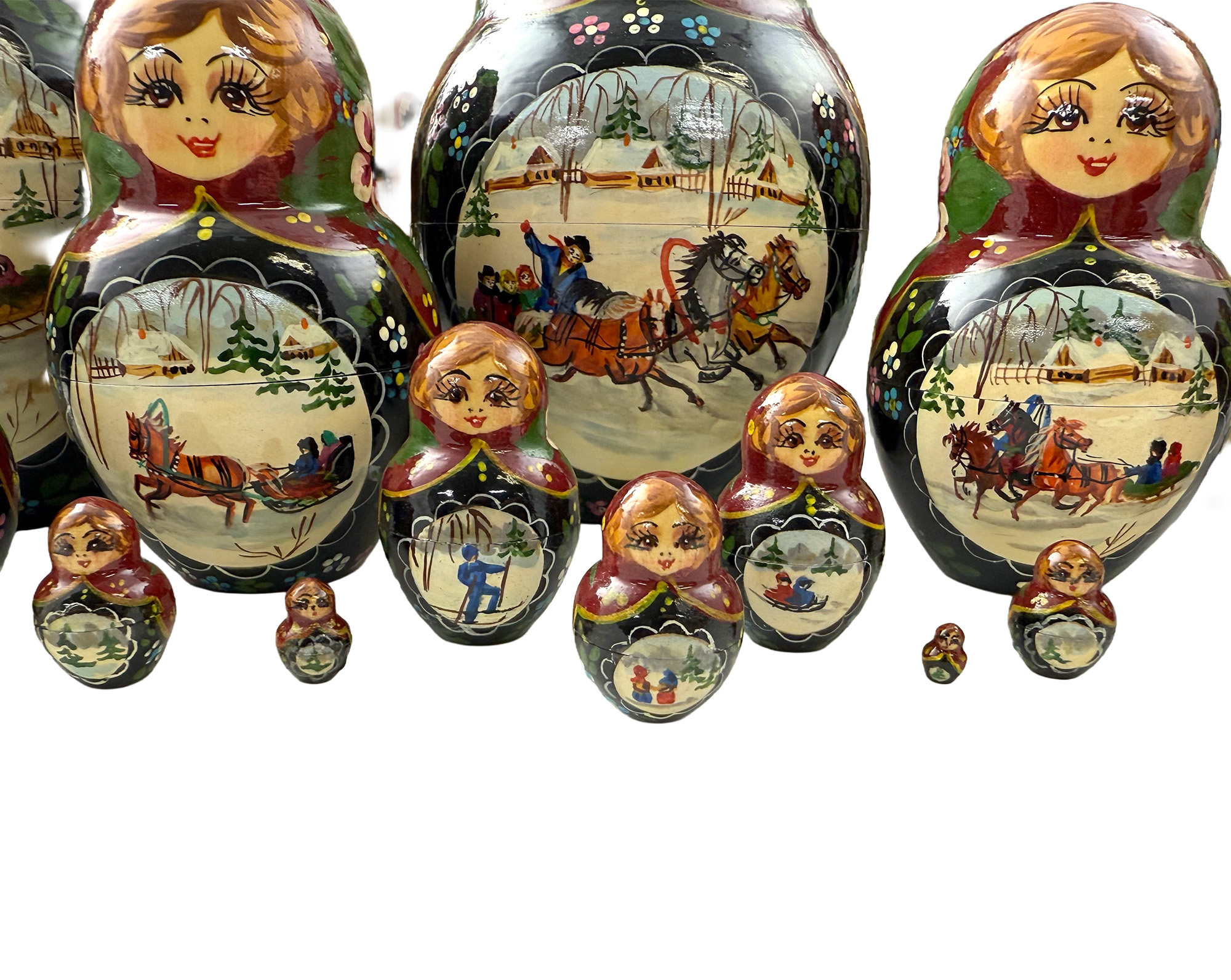 Buy Vintage Winter Sled Scene Nesting Doll 25pc/15" at GoldenCockerel.com